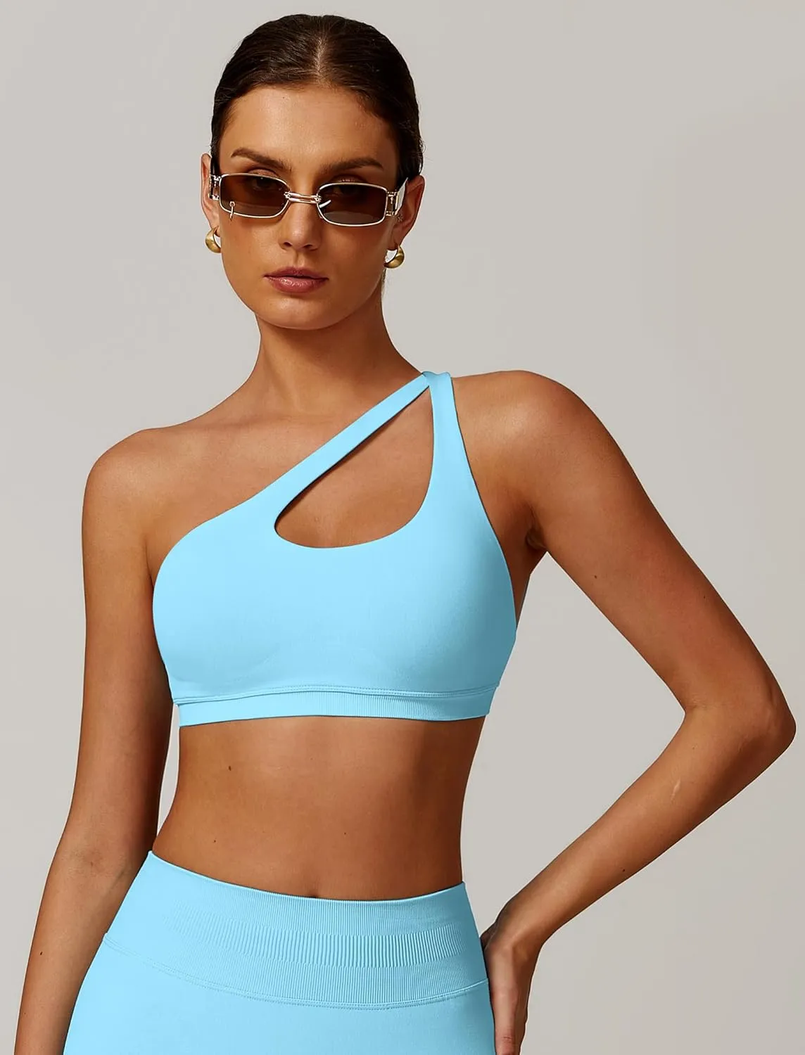 ABOIW Womens Seamless One Shoulder Sports Bra Cutout Adjustable Strap Asymmetric Padded Workout Crop Tank Tops