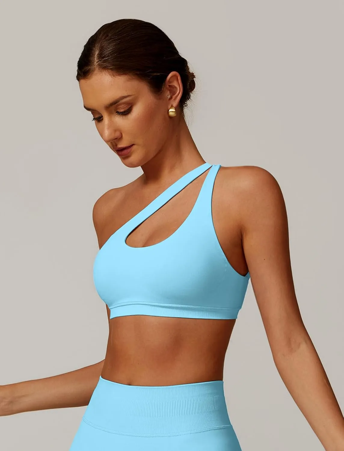 ABOIW Womens Seamless One Shoulder Sports Bra Cutout Adjustable Strap Asymmetric Padded Workout Crop Tank Tops