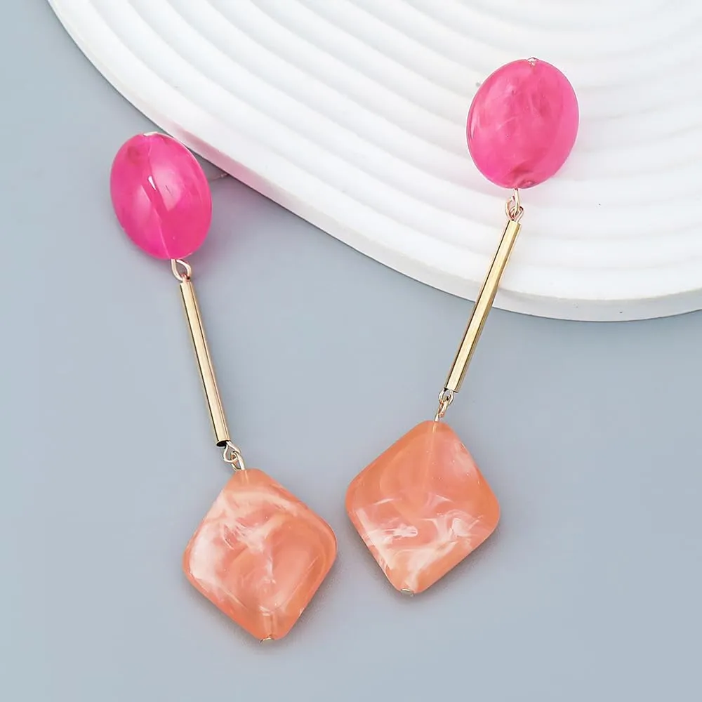 Acrylic Geometric Earrings Round Square Resin Earrings Lightweight Drop Earrings Resin Acetate Drop Dangle Hoop Earrings Long Tassel Fashion Jewelry Hollow Marble Design for Women