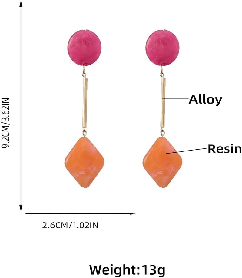 Acrylic Geometric Earrings Round Square Resin Earrings Lightweight Drop Earrings Resin Acetate Drop Dangle Hoop Earrings Long Tassel Fashion Jewelry Hollow Marble Design for Women