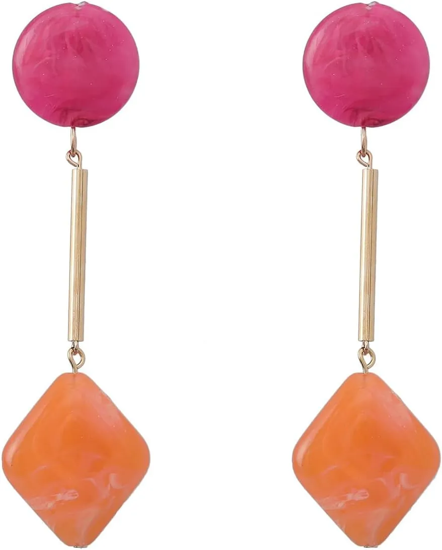 Acrylic Geometric Earrings Round Square Resin Earrings Lightweight Drop Earrings Resin Acetate Drop Dangle Hoop Earrings Long Tassel Fashion Jewelry Hollow Marble Design for Women