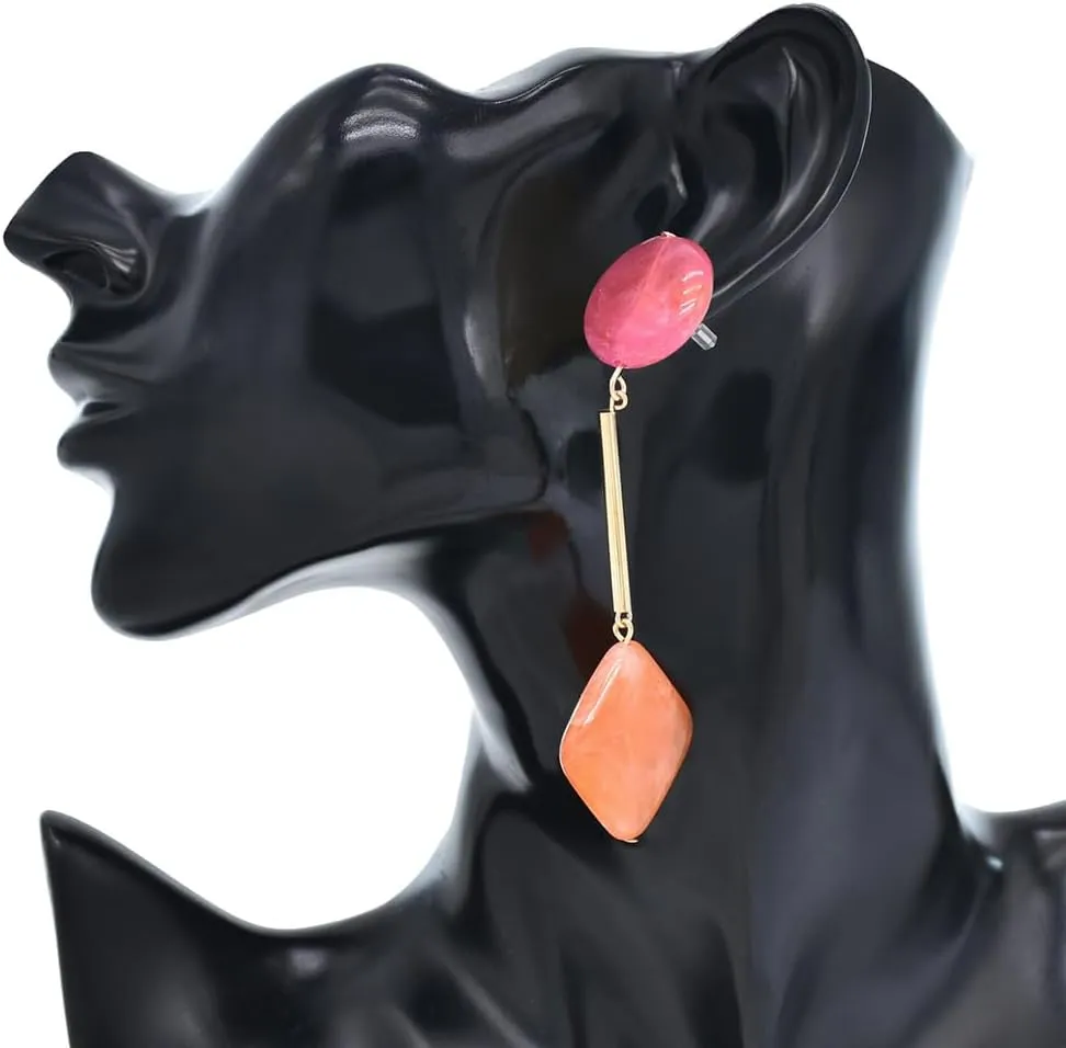 Acrylic Geometric Earrings Round Square Resin Earrings Lightweight Drop Earrings Resin Acetate Drop Dangle Hoop Earrings Long Tassel Fashion Jewelry Hollow Marble Design for Women