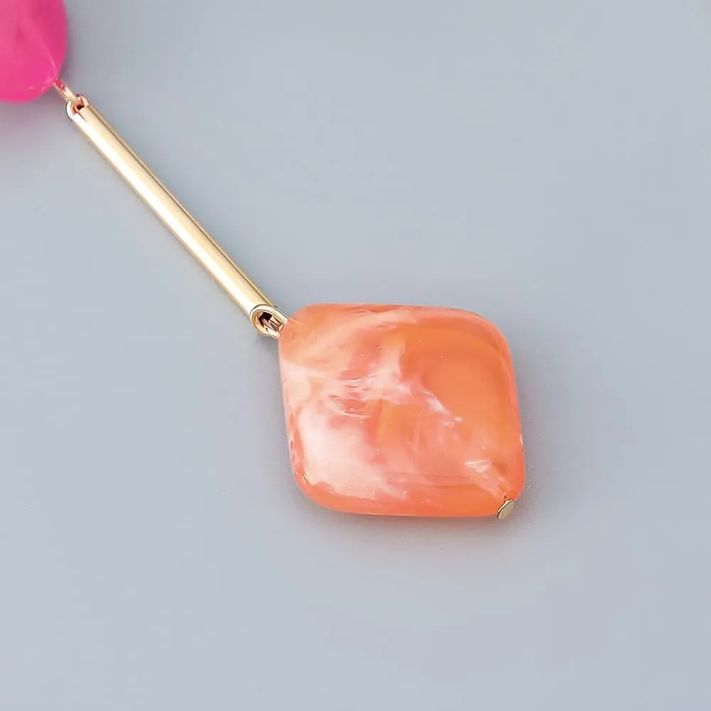 Acrylic Geometric Earrings Round Square Resin Earrings Lightweight Drop Earrings Resin Acetate Drop Dangle Hoop Earrings Long Tassel Fashion Jewelry Hollow Marble Design for Women