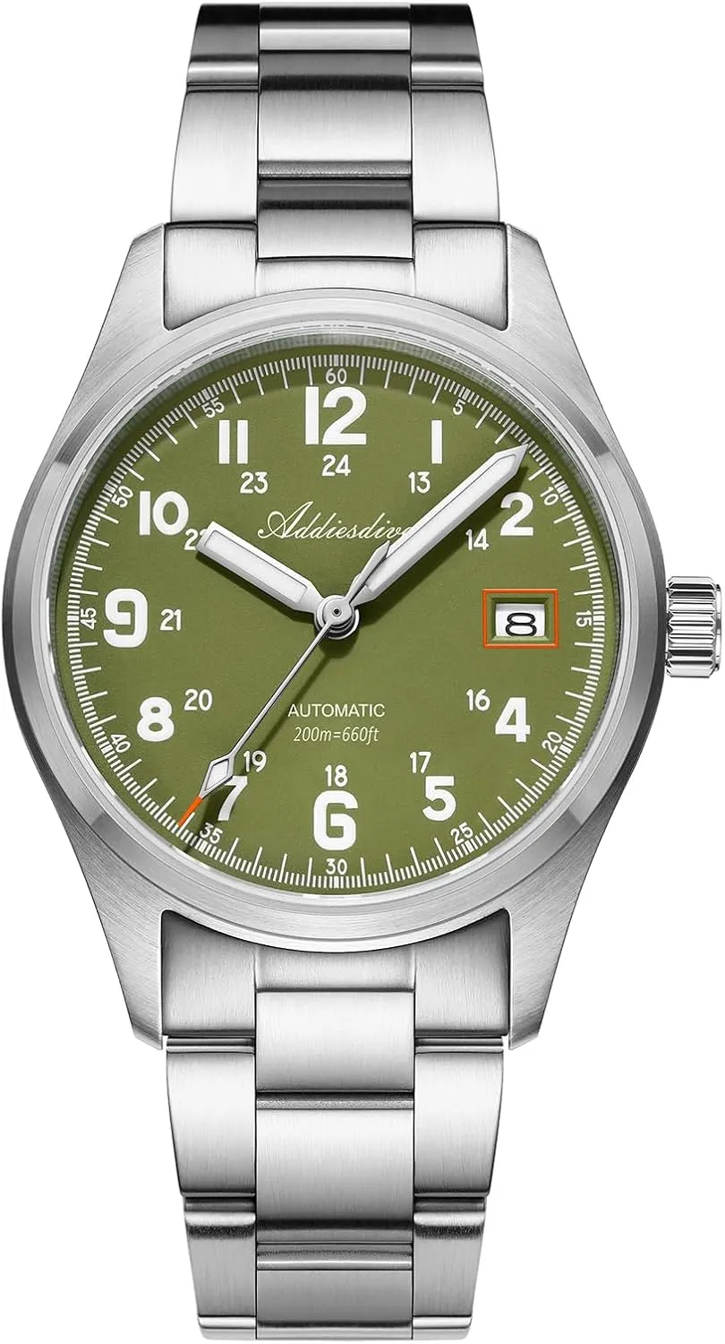 ADDIESDIVE Mens Automatic NH35A Movement Sapphire Analog Watch - 200M Waterproof Stainless Steel Business Watch