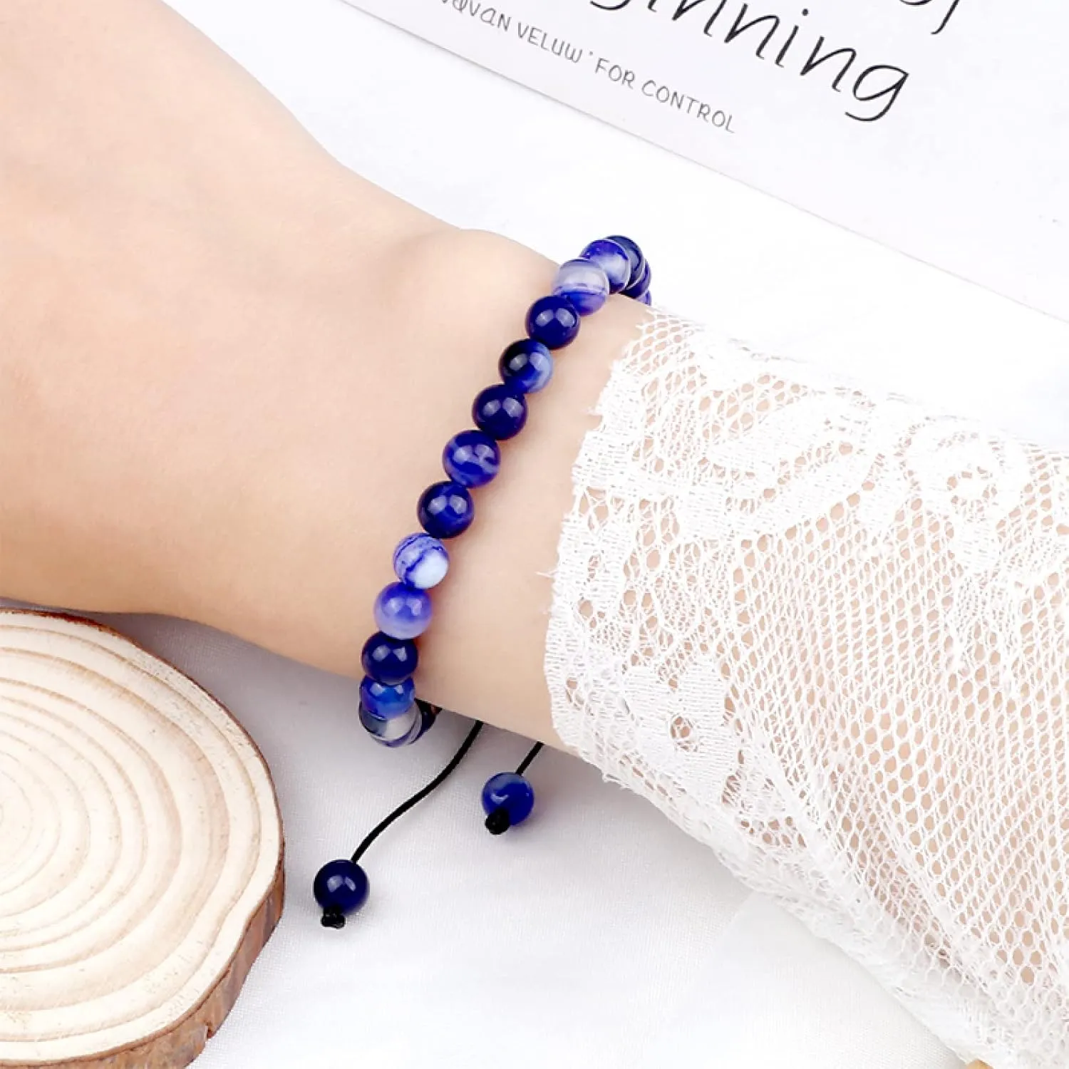 Adjustable 6mm Beads Bracelet Natural Agates Onyx Tiger Eye Lava Stone Woven Bracelets for Women Men Handmade Yoga Jewelry Gift