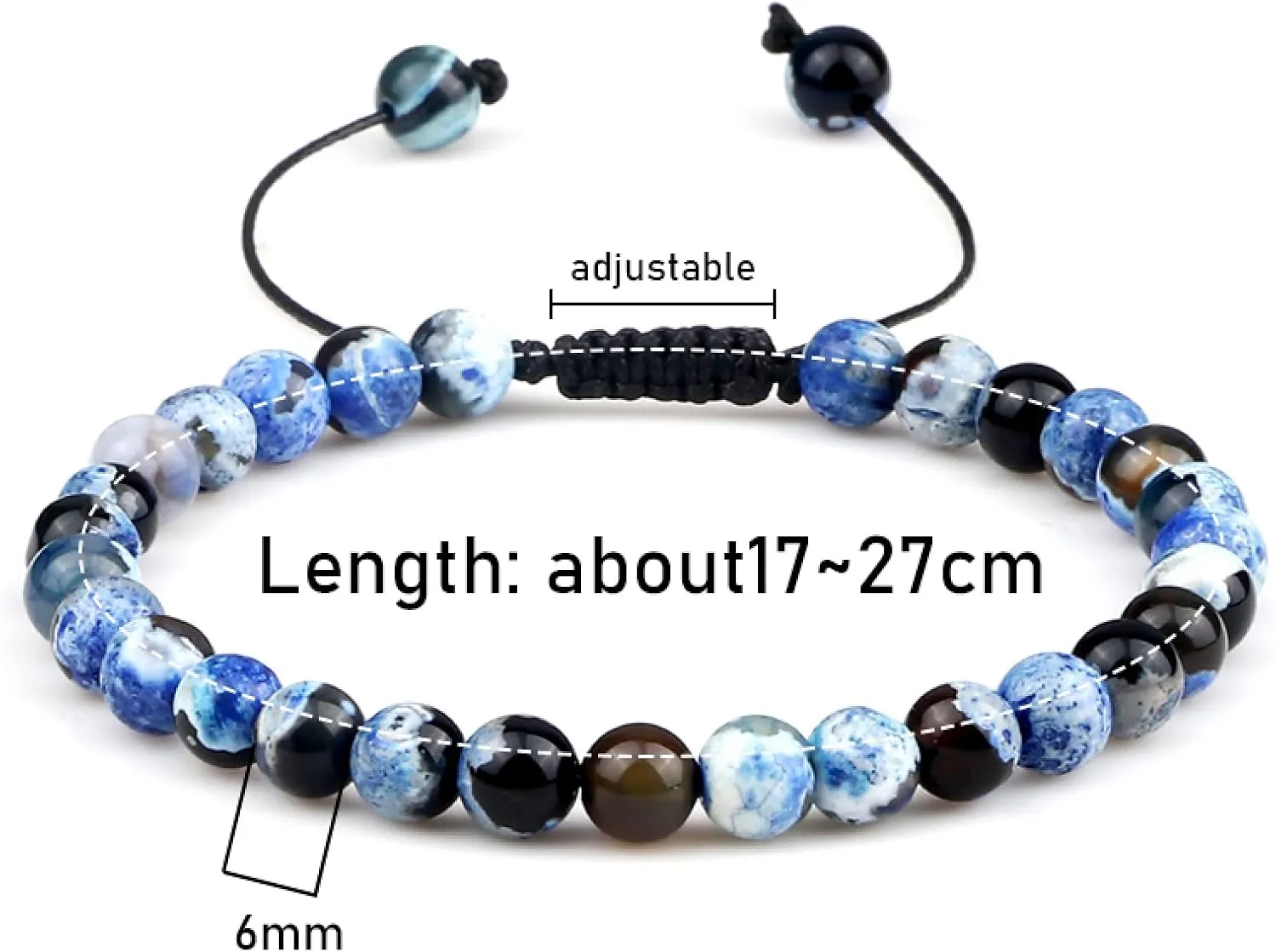 Adjustable 6mm Beads Bracelet Natural Agates Onyx Tiger Eye Lava Stone Woven Bracelets for Women Men Handmade Yoga Jewelry Gift