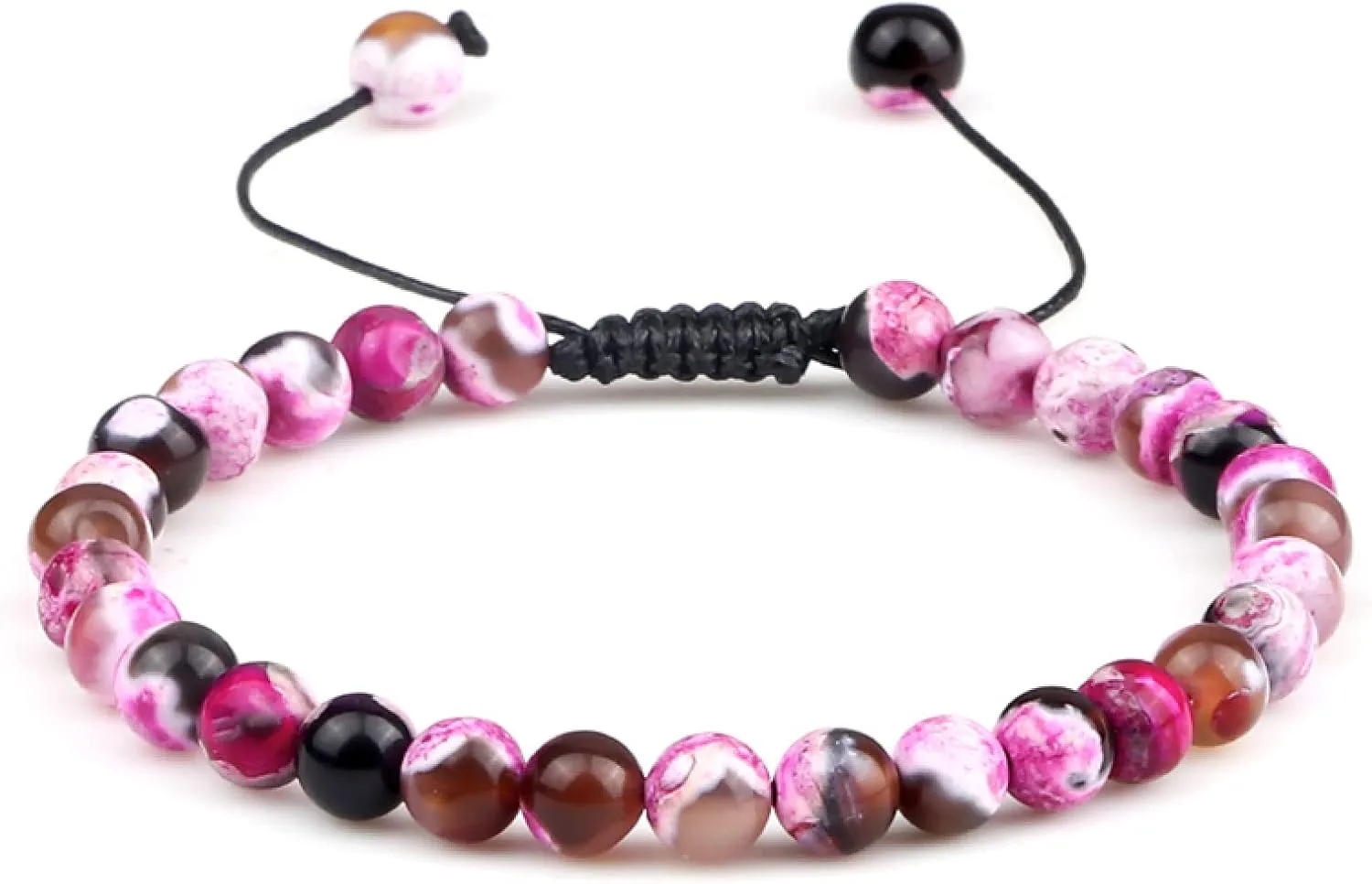 Adjustable 6mm Beads Bracelet Natural Agates Onyx Tiger Eye Lava Stone Woven Bracelets for Women Men Handmade Yoga Jewelry Gift