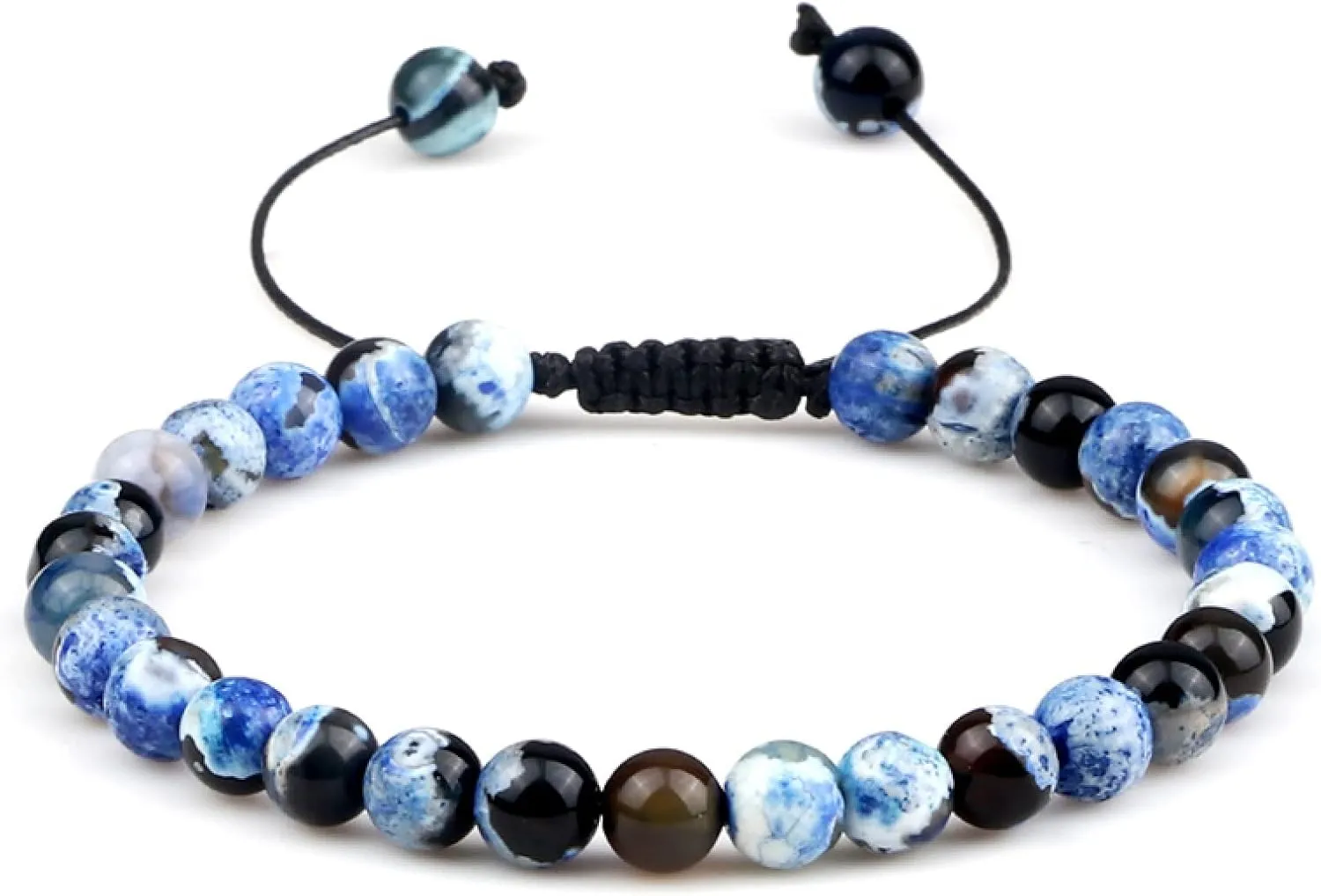 Adjustable 6mm Beads Bracelet Natural Agates Onyx Tiger Eye Lava Stone Woven Bracelets for Women Men Handmade Yoga Jewelry Gift,Lapis Lazuli Agates