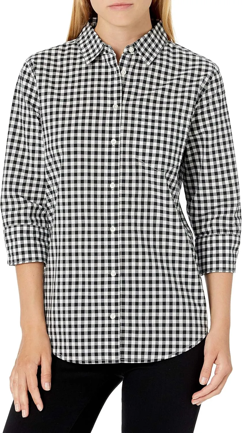 Amazon Essentials Women's Classic-Fit 3/4 Sleeve Poplin Shirt