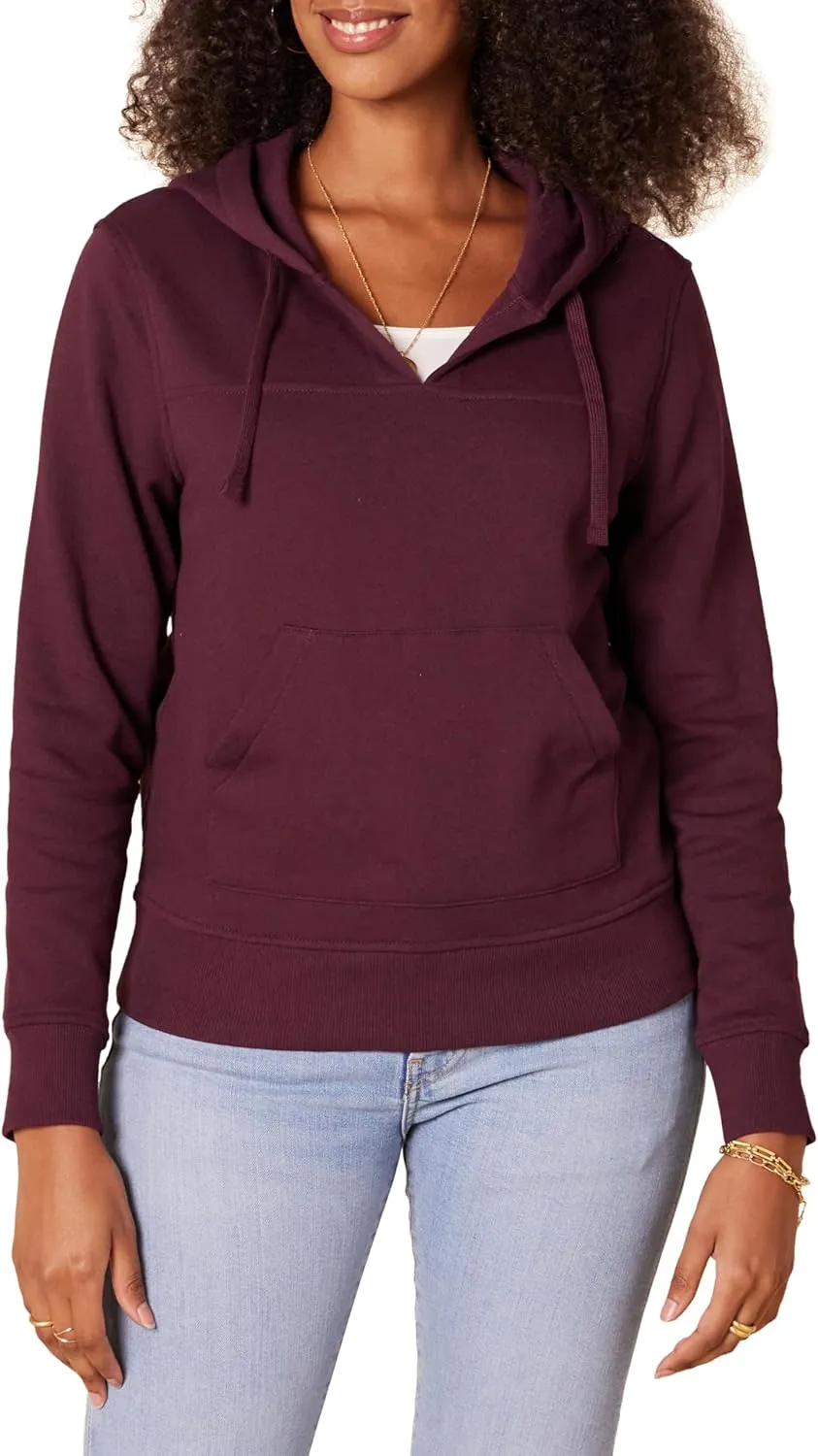 Amazon Essentials Women's Classic-Fit Long-Sleeve Open V-Neck Hooded Sweatshirt