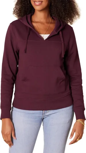 Amazon Essentials Women's Classic-Fit Long-Sleeve Open V-Neck Hooded Sweatshirt