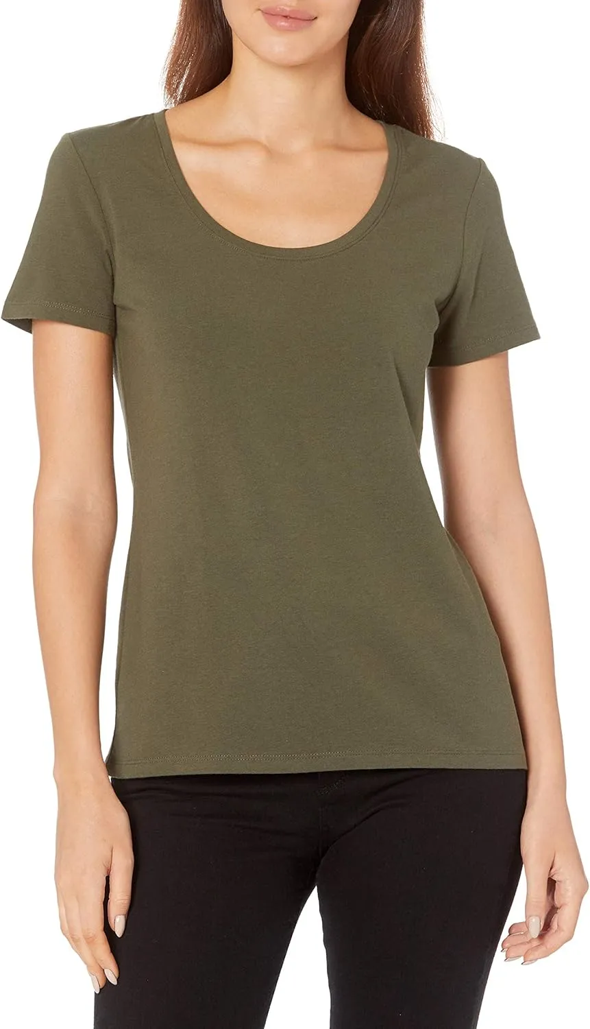 Amazon Essentials Women's Classic-Fit Short-Sleeve Scoop Neck T-Shirt (Available in Plus Size), Pack of 2