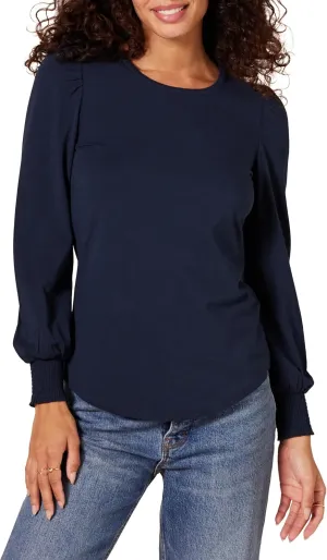 Amazon Essentials Women's Long-Sleeve Crewneck Smocked Cuff T-Shirt