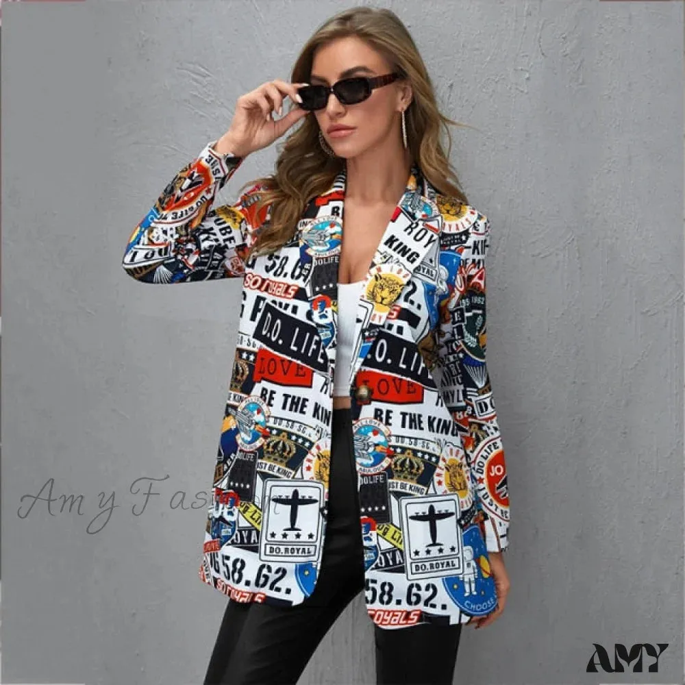 Amy Fashion - Irregular Printing Blazer