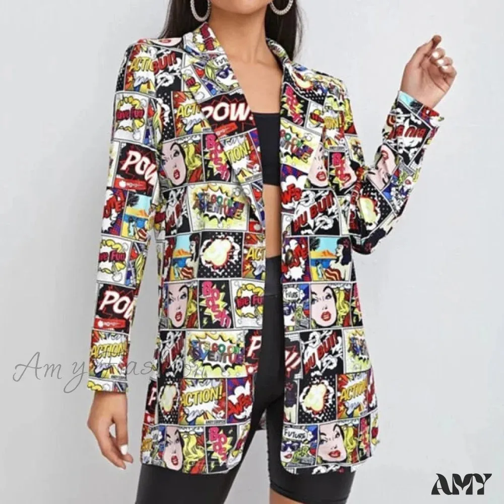 Amy Fashion - Irregular Printing Blazer