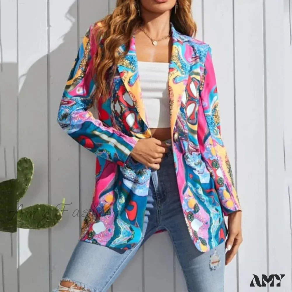 Amy Fashion - Irregular Printing Blazer