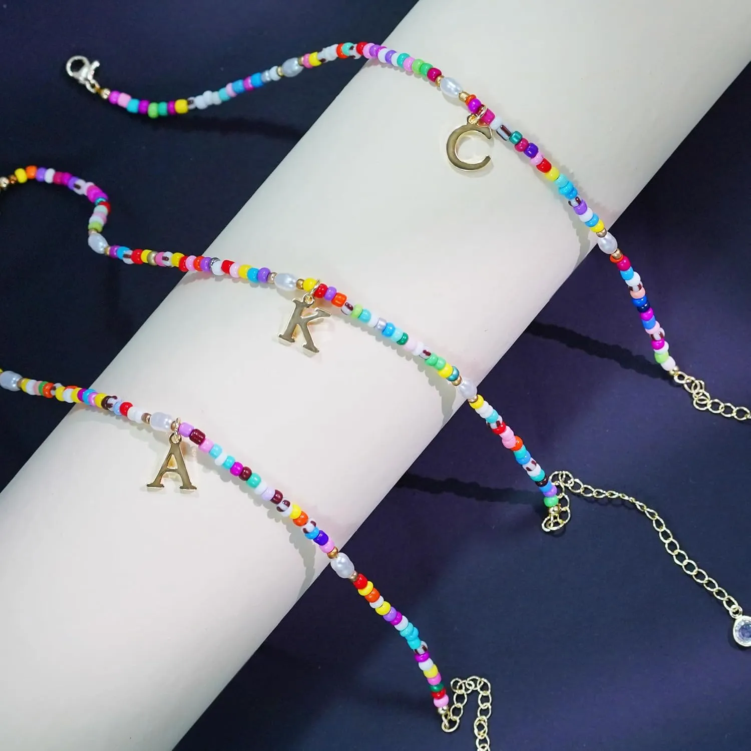 Ankle Bracelets for Women - Cute Pearl Beads Anklets for Women Waterproof Gold, Initial Colorful Boho Beaded Non Tarnish Foot Chain Anklet | Summer Colorful Jewelry Gift