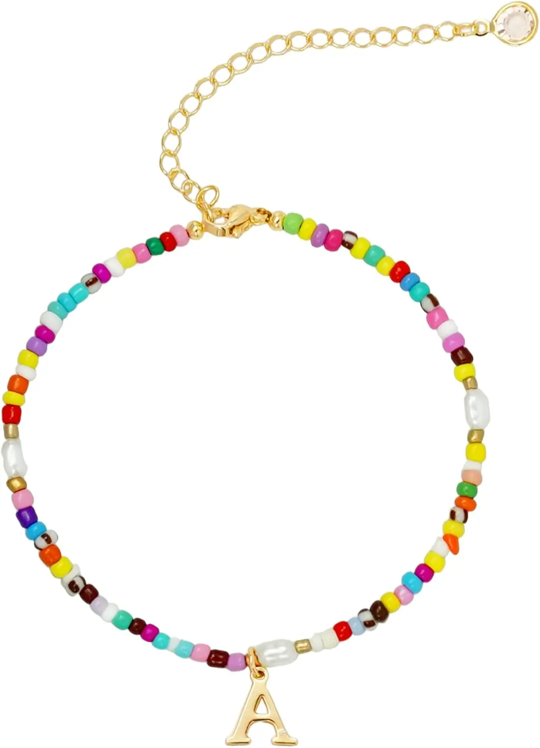 Ankle Bracelets for Women - Cute Pearl Beads Anklets for Women Waterproof Gold, Initial Colorful Boho Beaded Non Tarnish Foot Chain Anklet | Summer Colorful Jewelry Gift