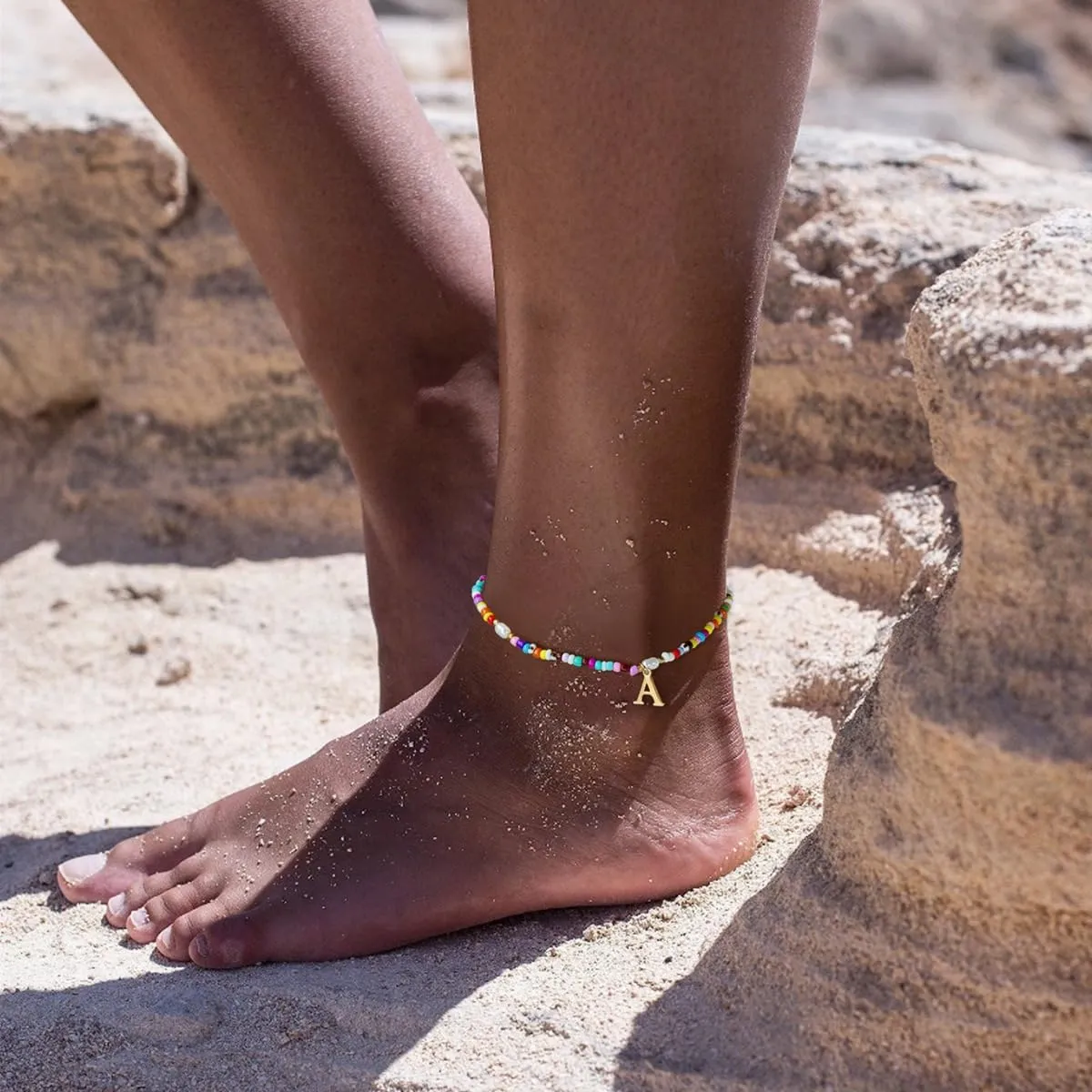 Ankle Bracelets for Women - Cute Pearl Beads Anklets for Women Waterproof Gold, Initial Colorful Boho Beaded Non Tarnish Foot Chain Anklet | Summer Colorful Jewelry Gift
