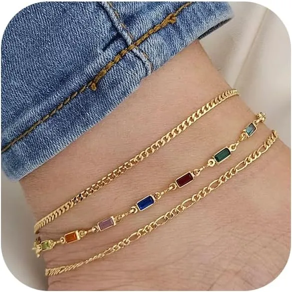 Anklets for Women 14K Real Gold Silver Plated Ankle Bracelets Trendy Waterproof Boho Anklets Set Adjustable Dainty Cute Diamond Beaded Heart Non Tarnish Summer Beach Jewelry Gift