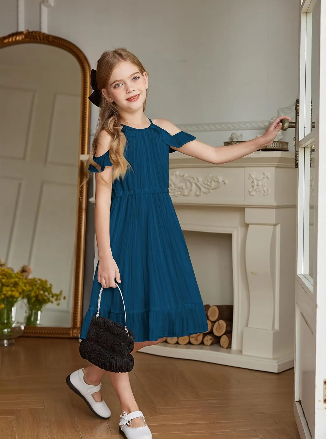 Arshiner Girls Dress Halter Neck Ruffle Sleeveless Formal Party Casual Summer Sundress for 5-14 Years