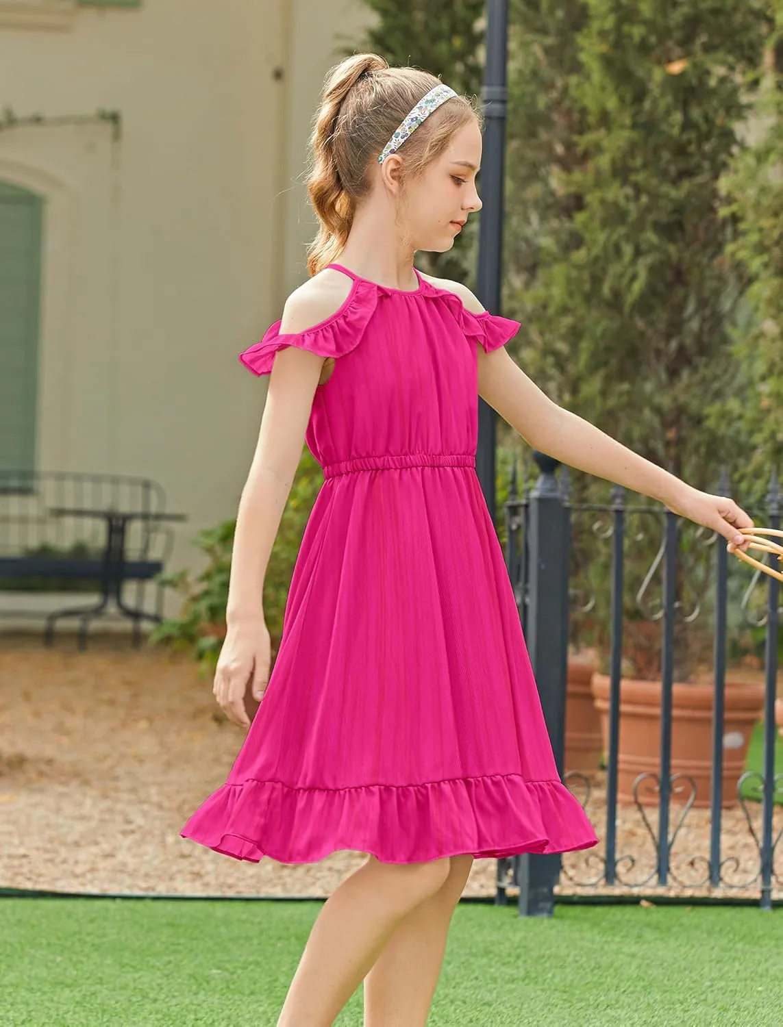 Arshiner Girls Dress Halter Neck Ruffle Sleeveless Formal Party Casual Summer Sundress for 5-14 Years