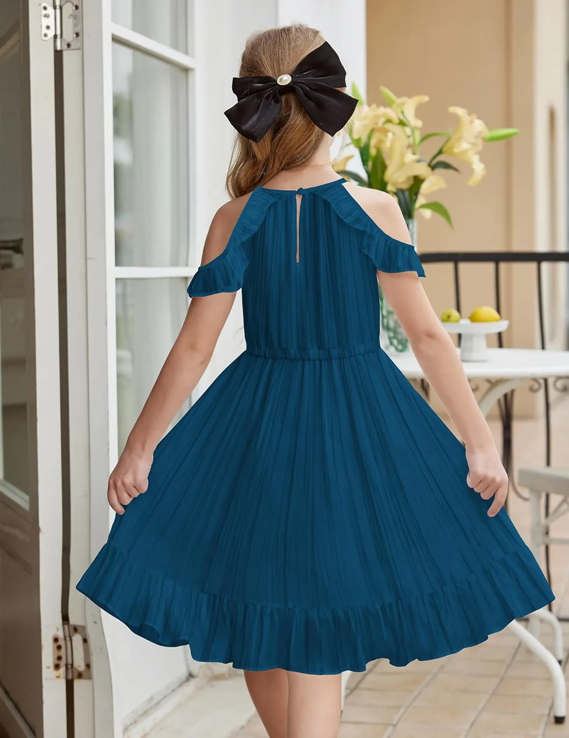 Arshiner Girls Dress Halter Neck Ruffle Sleeveless Formal Party Casual Summer Sundress for 5-14 Years