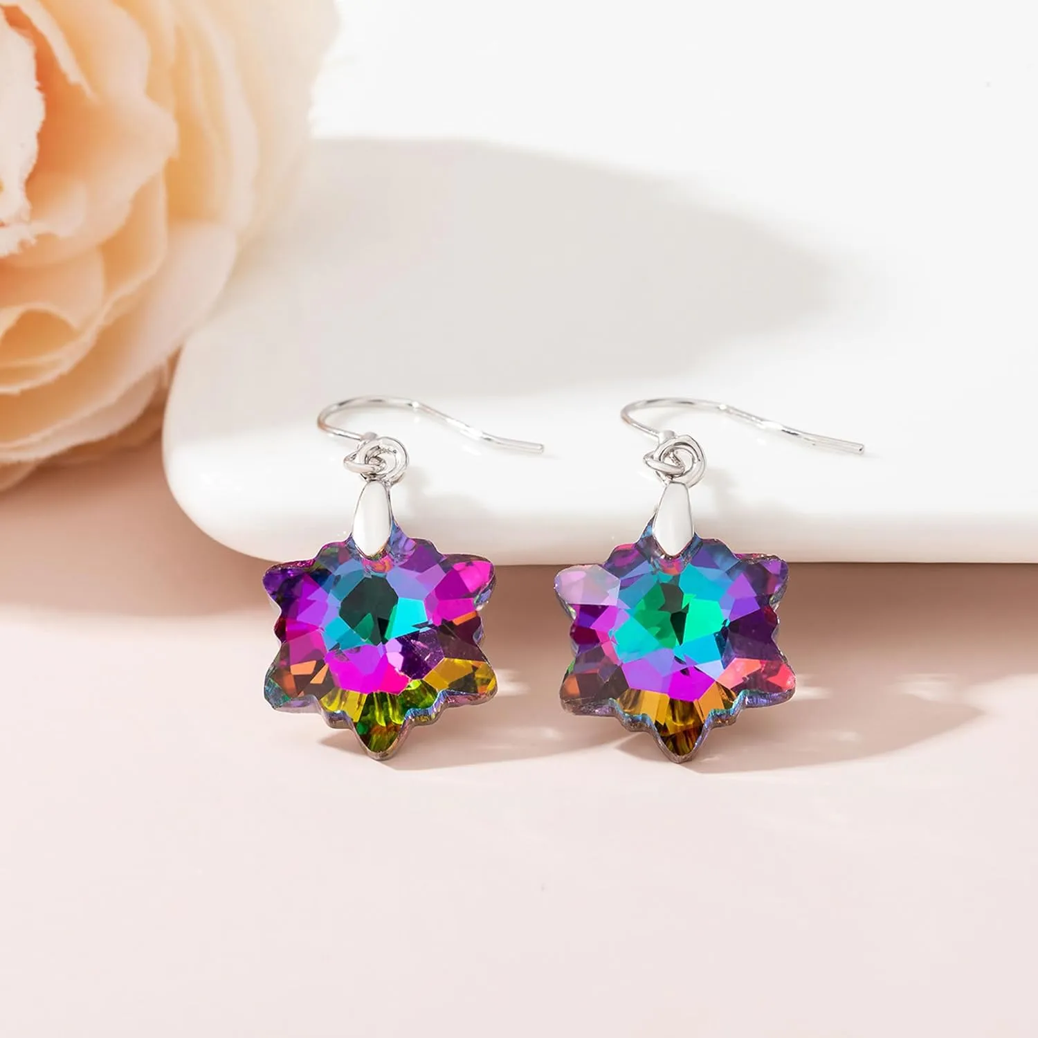 Austrian Crystal Snowflake Drop Dangle Earrings for Women 925 Sterling Silver Hook Hypoallergenic Jewelry Christmas Gift