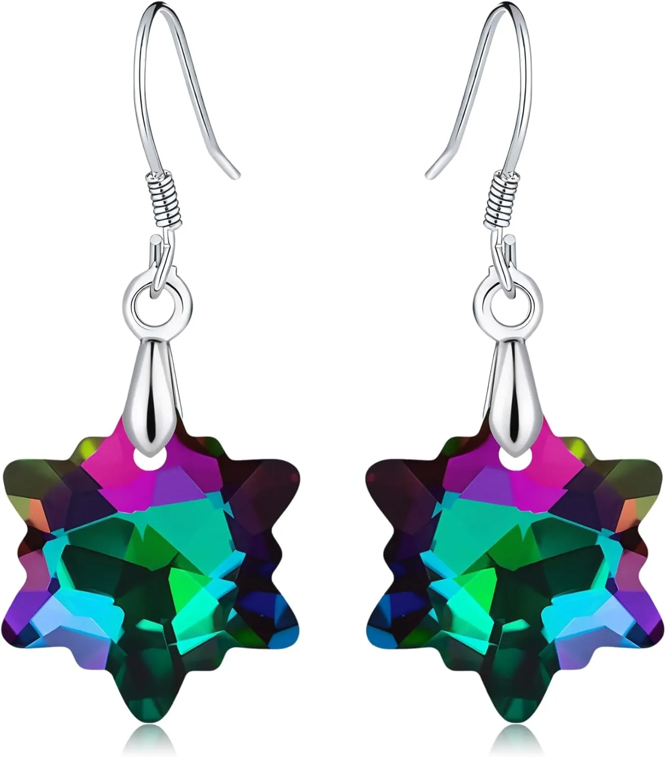 Austrian Crystal Snowflake Drop Dangle Earrings for Women 925 Sterling Silver Hook Hypoallergenic Jewelry Christmas Gift