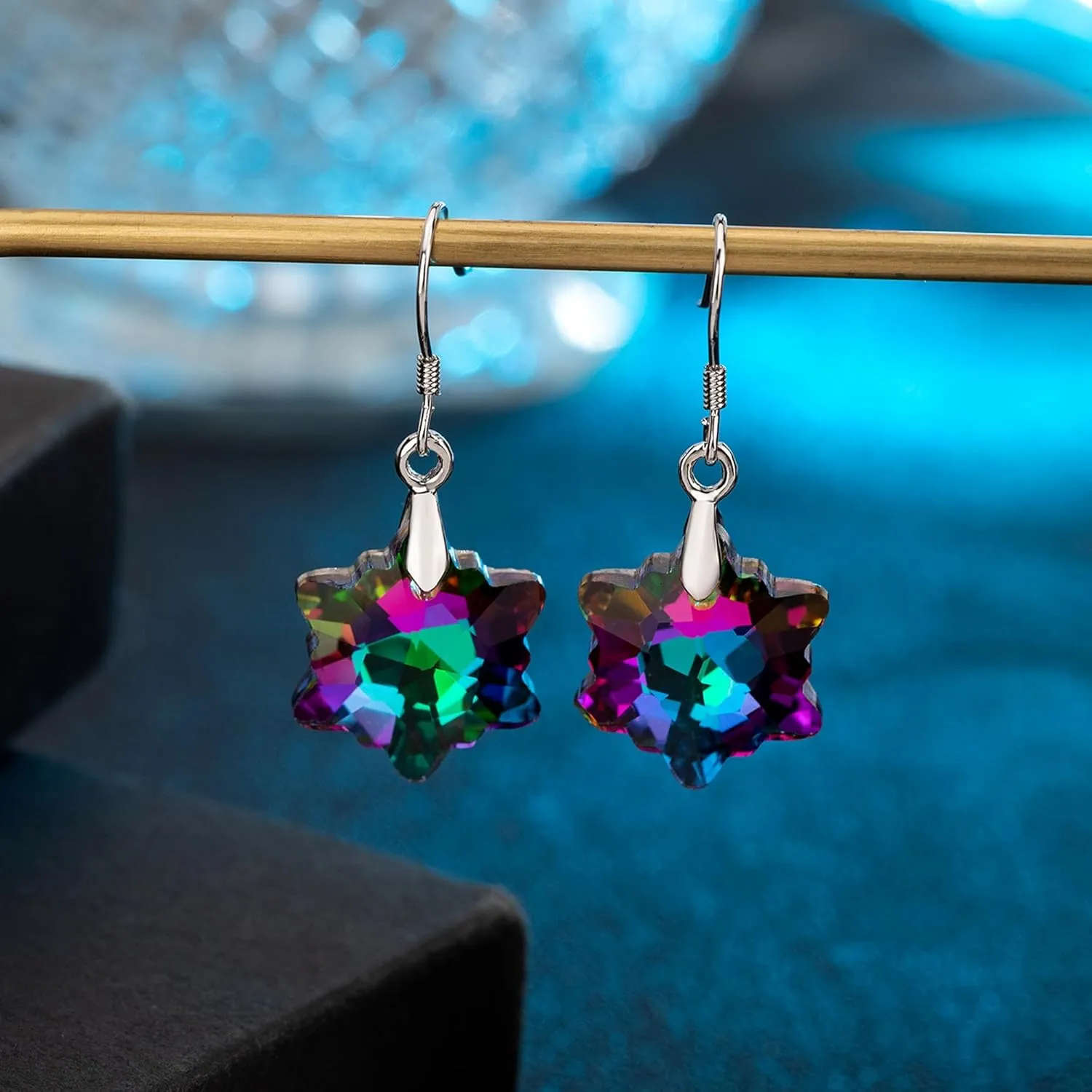 Austrian Crystal Snowflake Drop Dangle Earrings for Women 925 Sterling Silver Hook Hypoallergenic Jewelry Christmas Gift