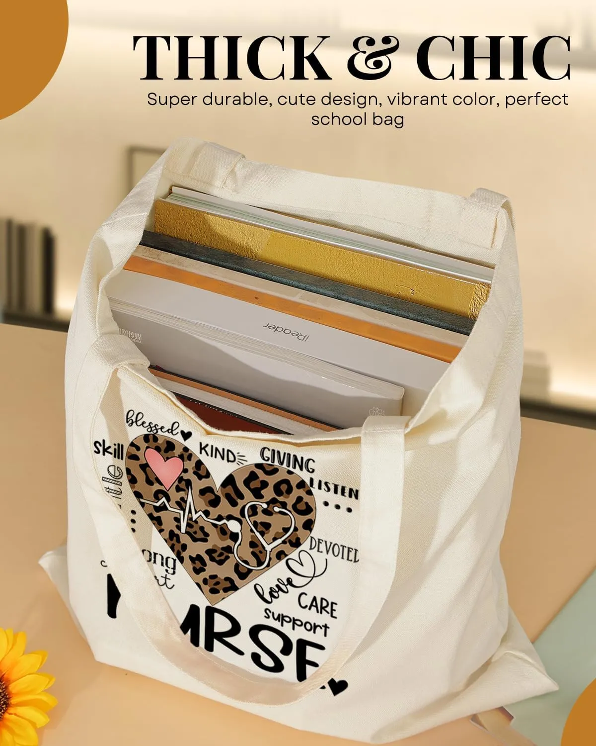 AUSVKAI Canvas Tote Bag Aesthetic Cute For Women College Grocery Bag Cotton Cloth Beach Totes Gift