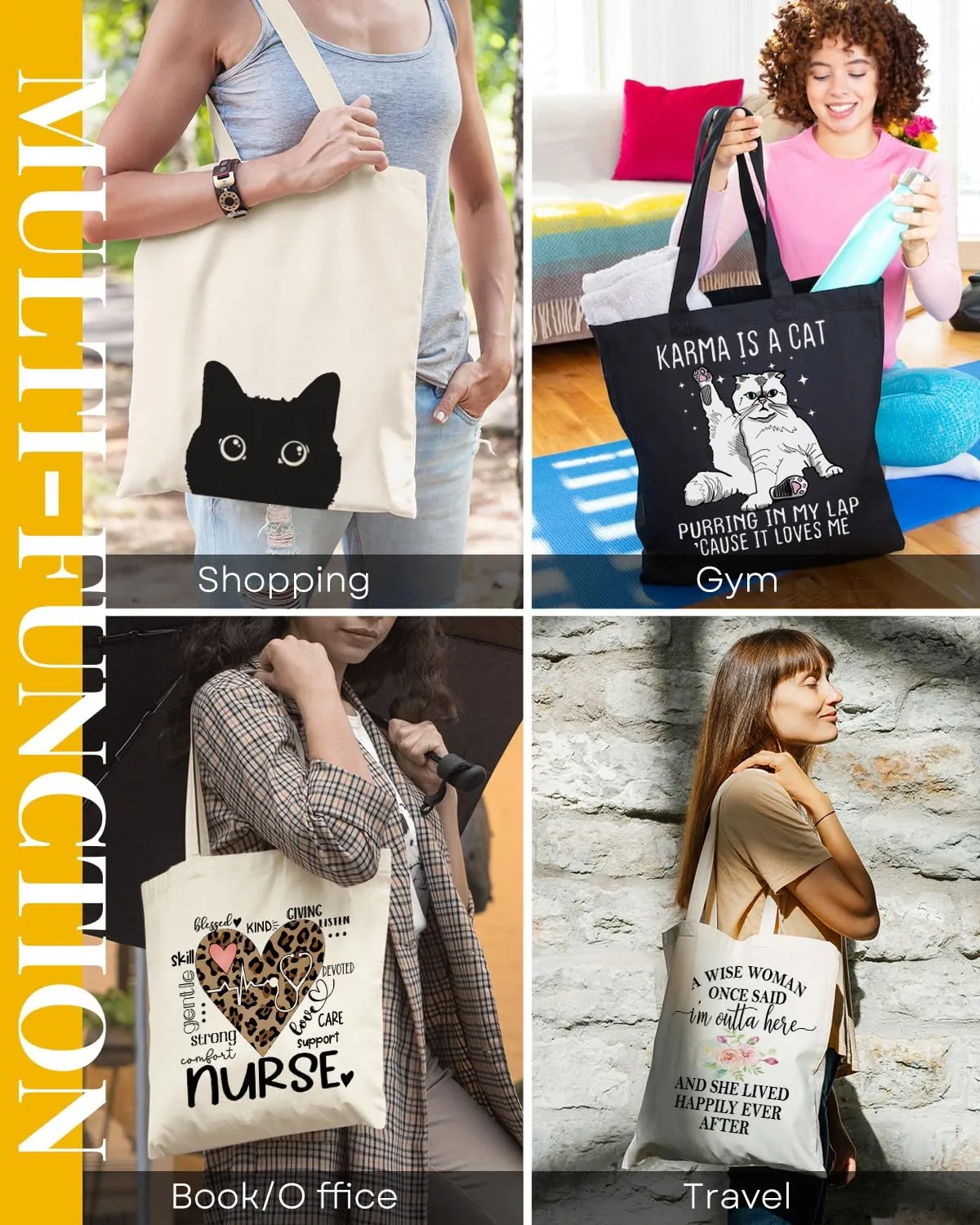 AUSVKAI Canvas Tote Bag Aesthetic Cute For Women College Grocery Bag Cotton Cloth Beach Totes Gift