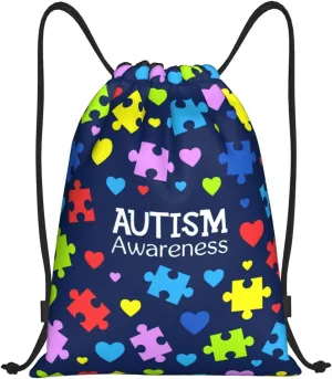 Autism Awareness Drawstring Bags Autism Adjustable Bags Backpack for Sports, Gym, Yoga,Travel, Swimming, Beach