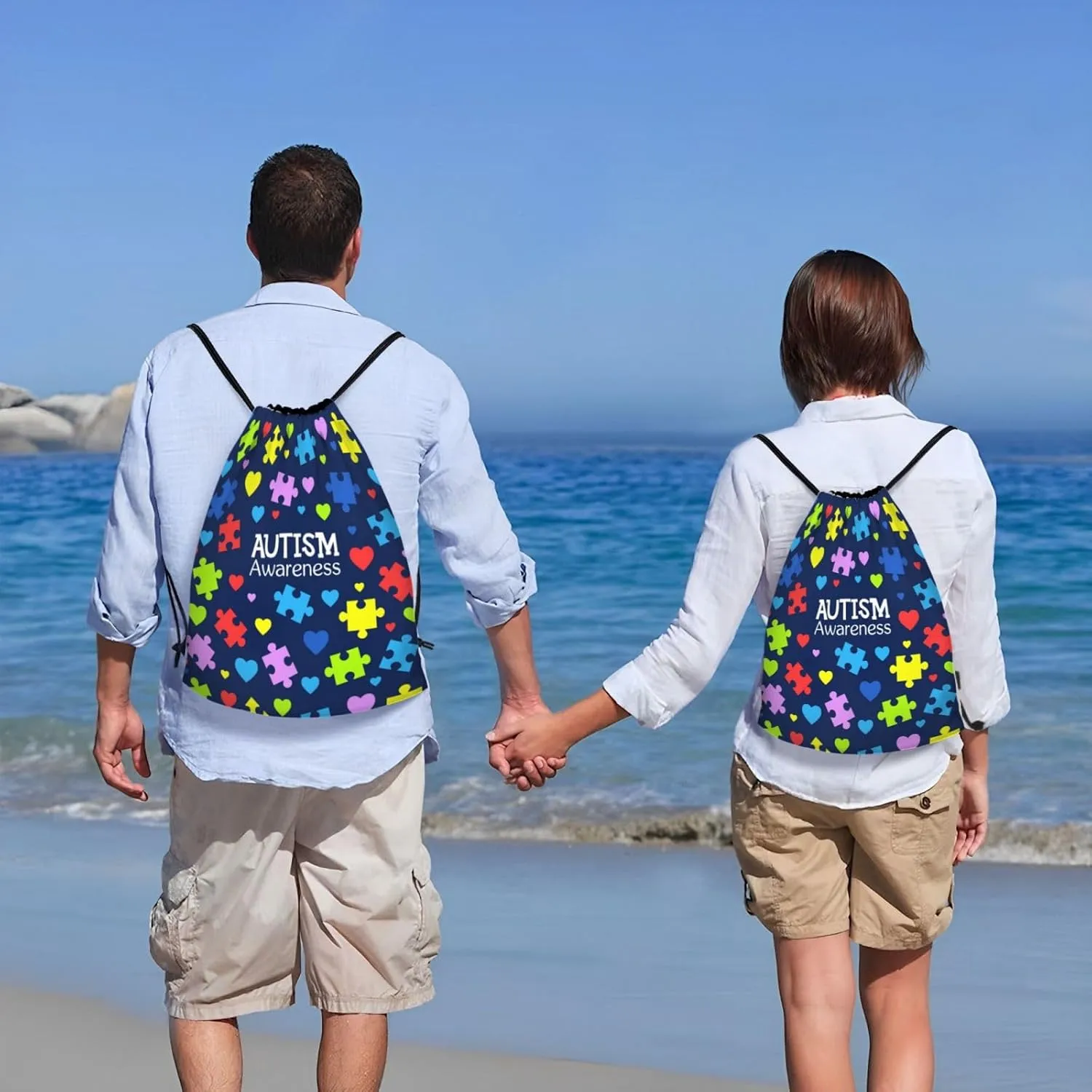 Autism Awareness Drawstring Bags Autism Adjustable Bags Backpack for Sports, Gym, Yoga,Travel, Swimming, Beach