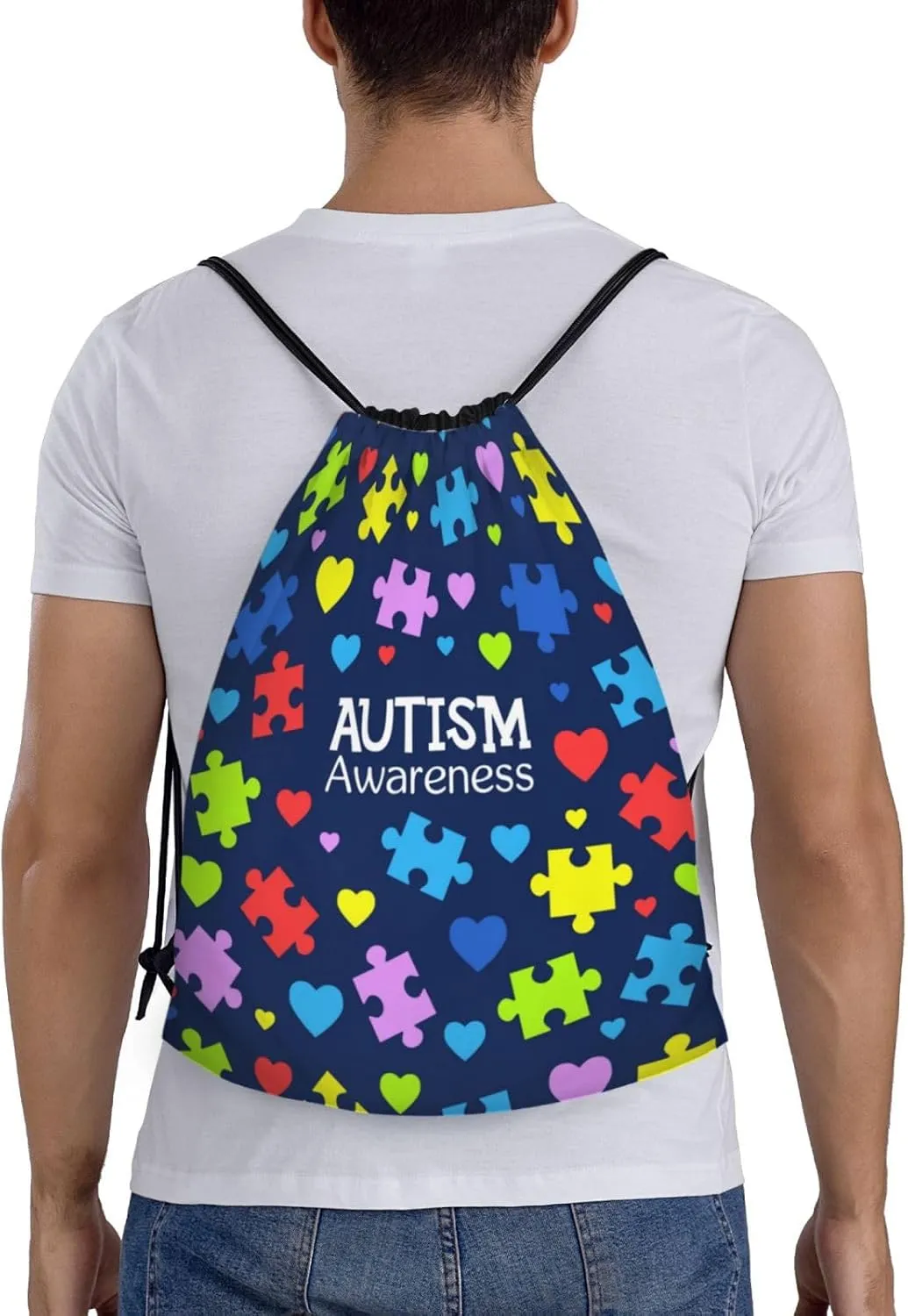 Autism Awareness Drawstring Bags Autism Adjustable Bags Backpack for Sports, Gym, Yoga,Travel, Swimming, Beach