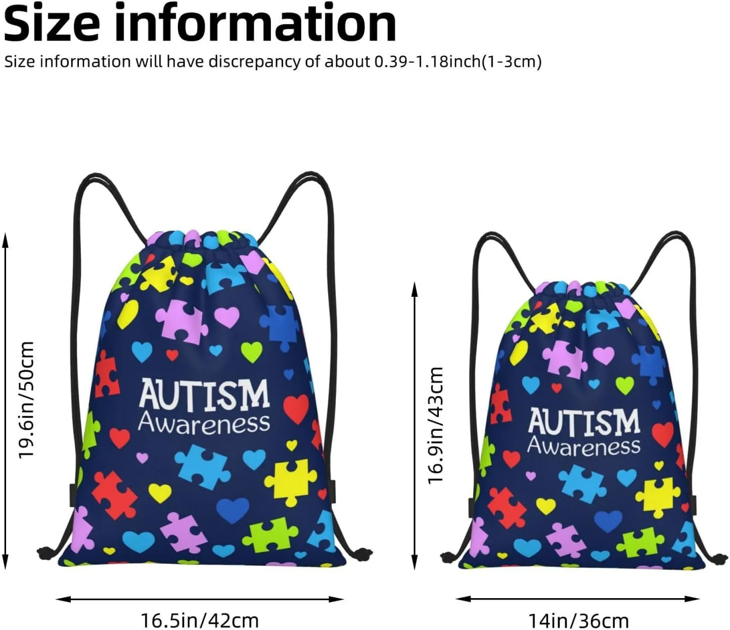 Autism Awareness Drawstring Bags Autism Adjustable Bags Backpack for Sports, Gym, Yoga,Travel, Swimming, Beach