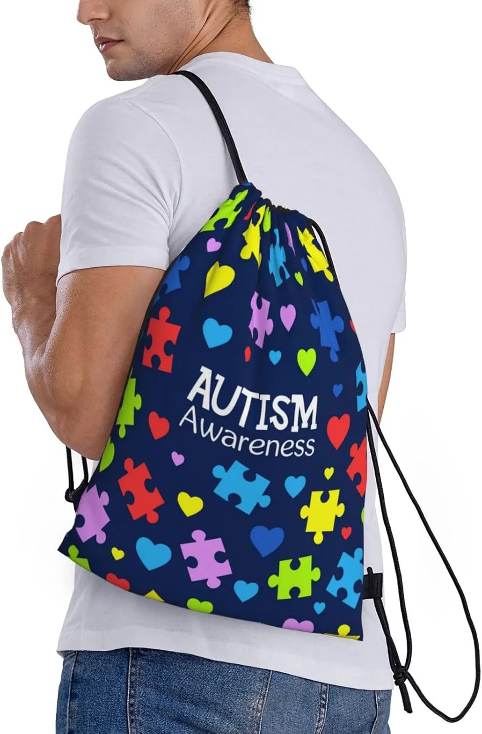 Autism Awareness Drawstring Bags Autism Adjustable Bags Backpack for Sports, Gym, Yoga,Travel, Swimming, Beach