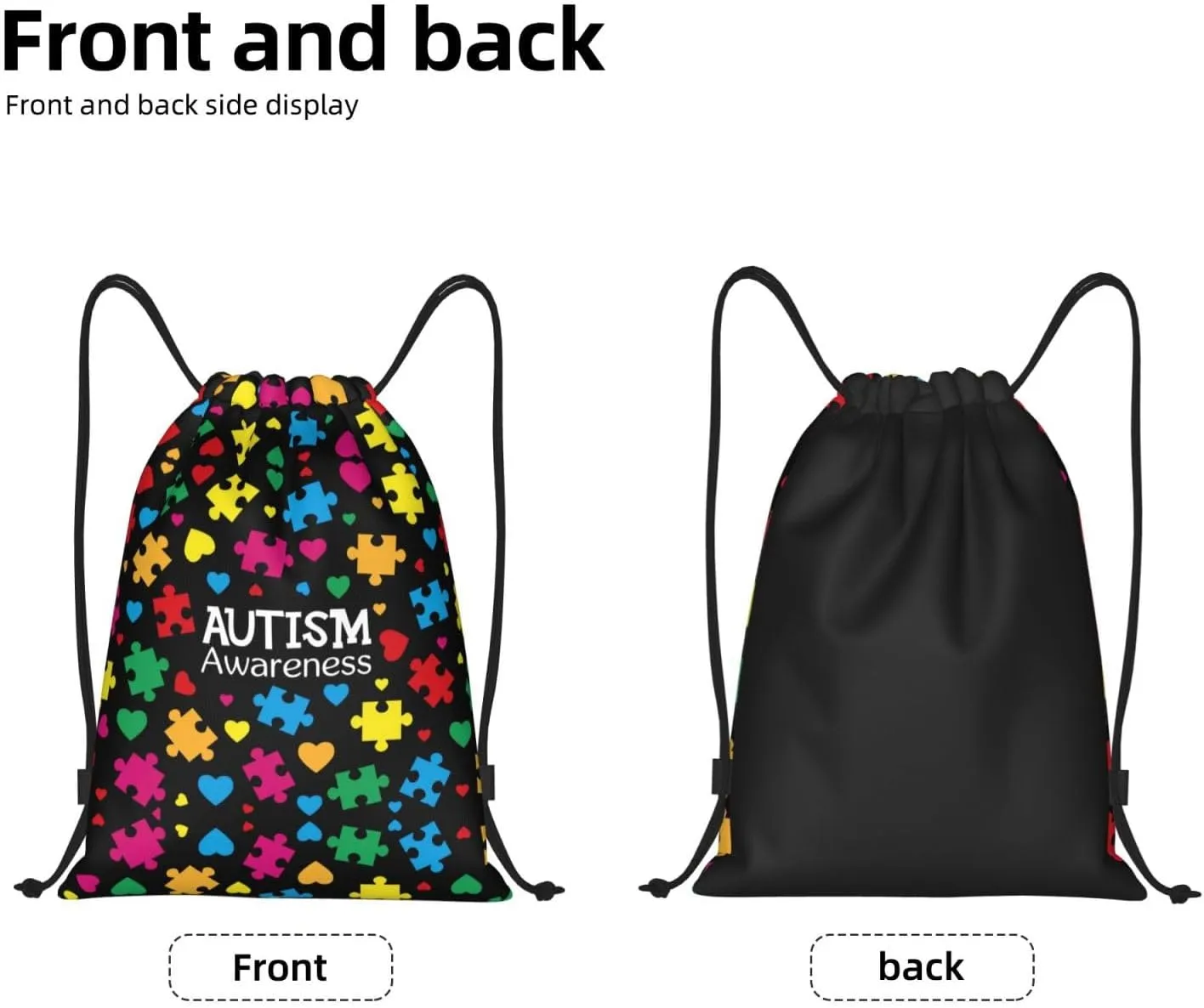 Autism Awareness Drawstring Bags Autism Adjustable Bags Backpack for Sports, Gym, Yoga,Travel, Swimming, Beach