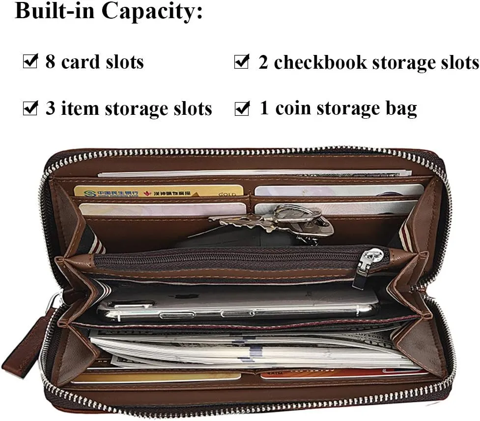 BALIDIYA Clutch Bag for Men Purse Genuine Leather Wallets Wristlet Slim Bag Handbag