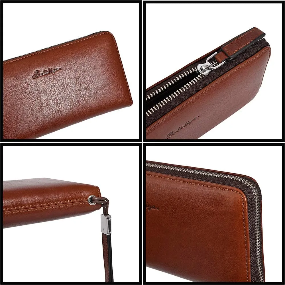 BALIDIYA Clutch Bag for Men Purse Genuine Leather Wallets Wristlet Slim Bag Handbag