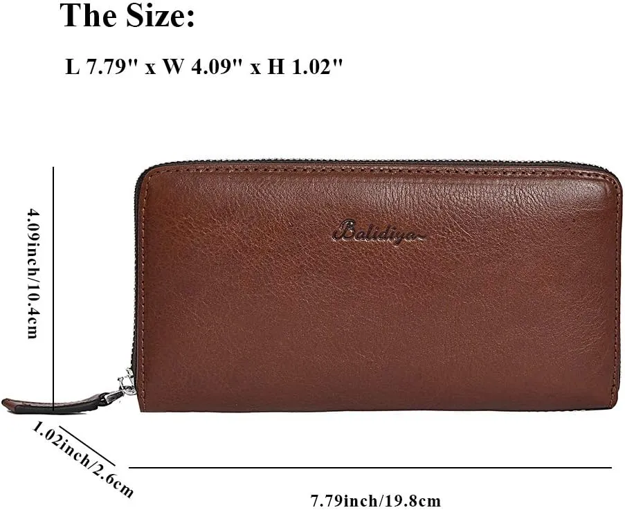 BALIDIYA Clutch Bag for Men Purse Genuine Leather Wallets Wristlet Slim Bag Handbag