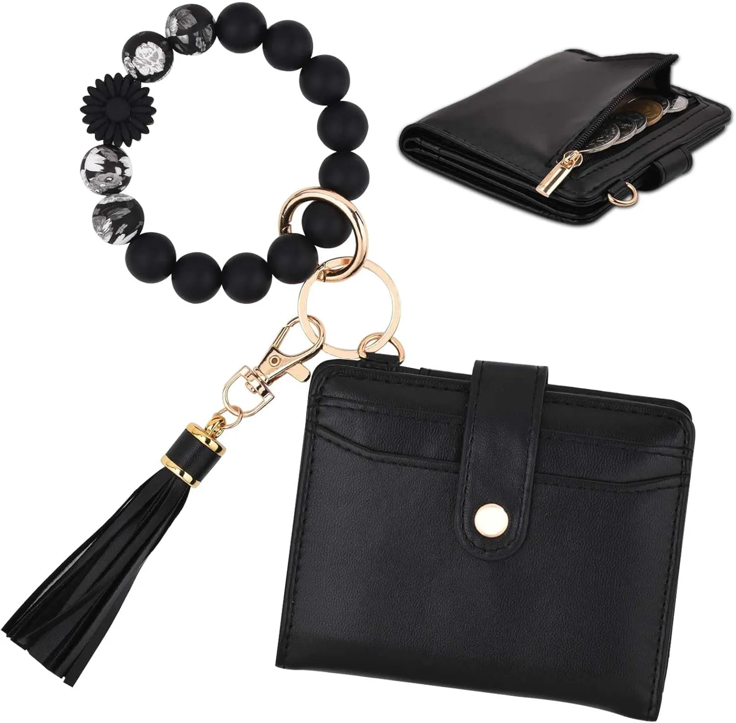 BAOSIWA Wristlet Wallets for Women, Small Keychain Wallets Woman RFID Blocking Bifold Credit Card Holder with Zipper Coin Pocket,ID Window