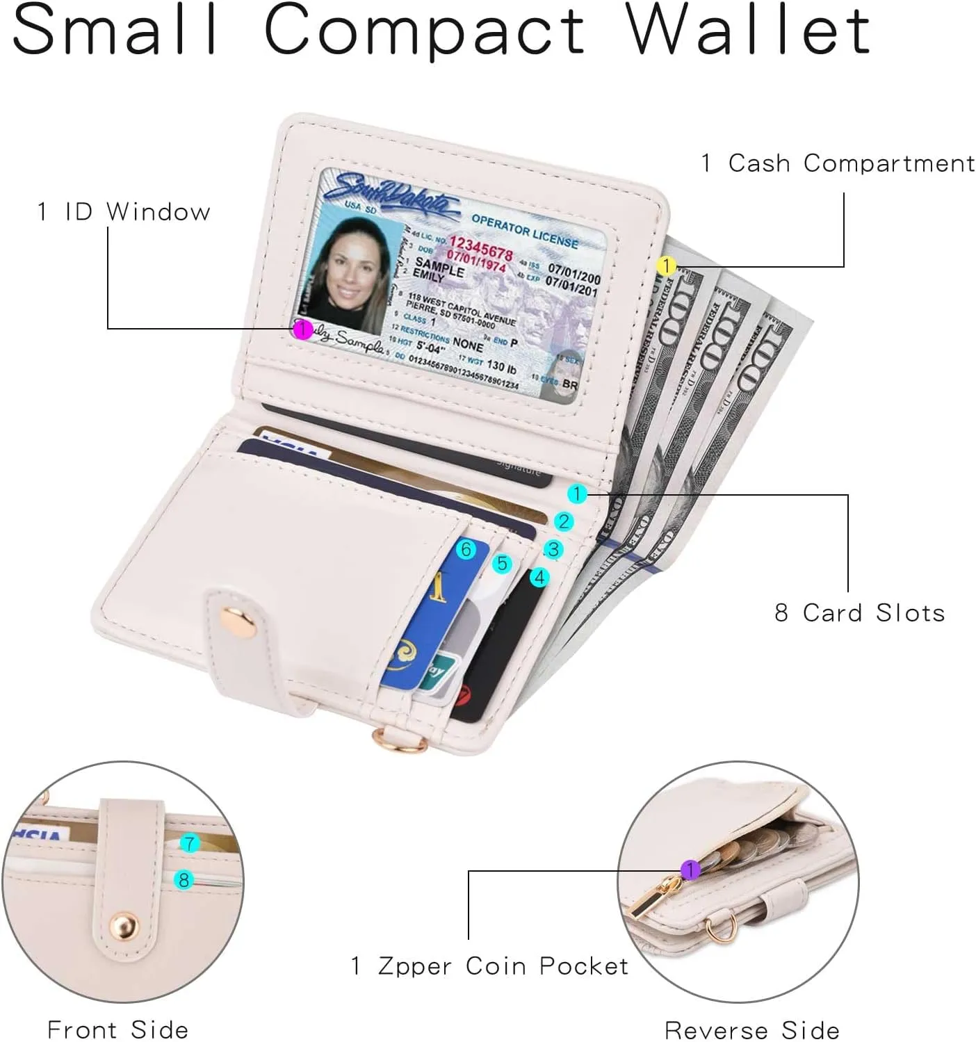 BAOSIWA Wristlet Wallets for Women, Small Keychain Wallets Woman RFID Blocking Bifold Credit Card Holder with Zipper Coin Pocket,ID Window