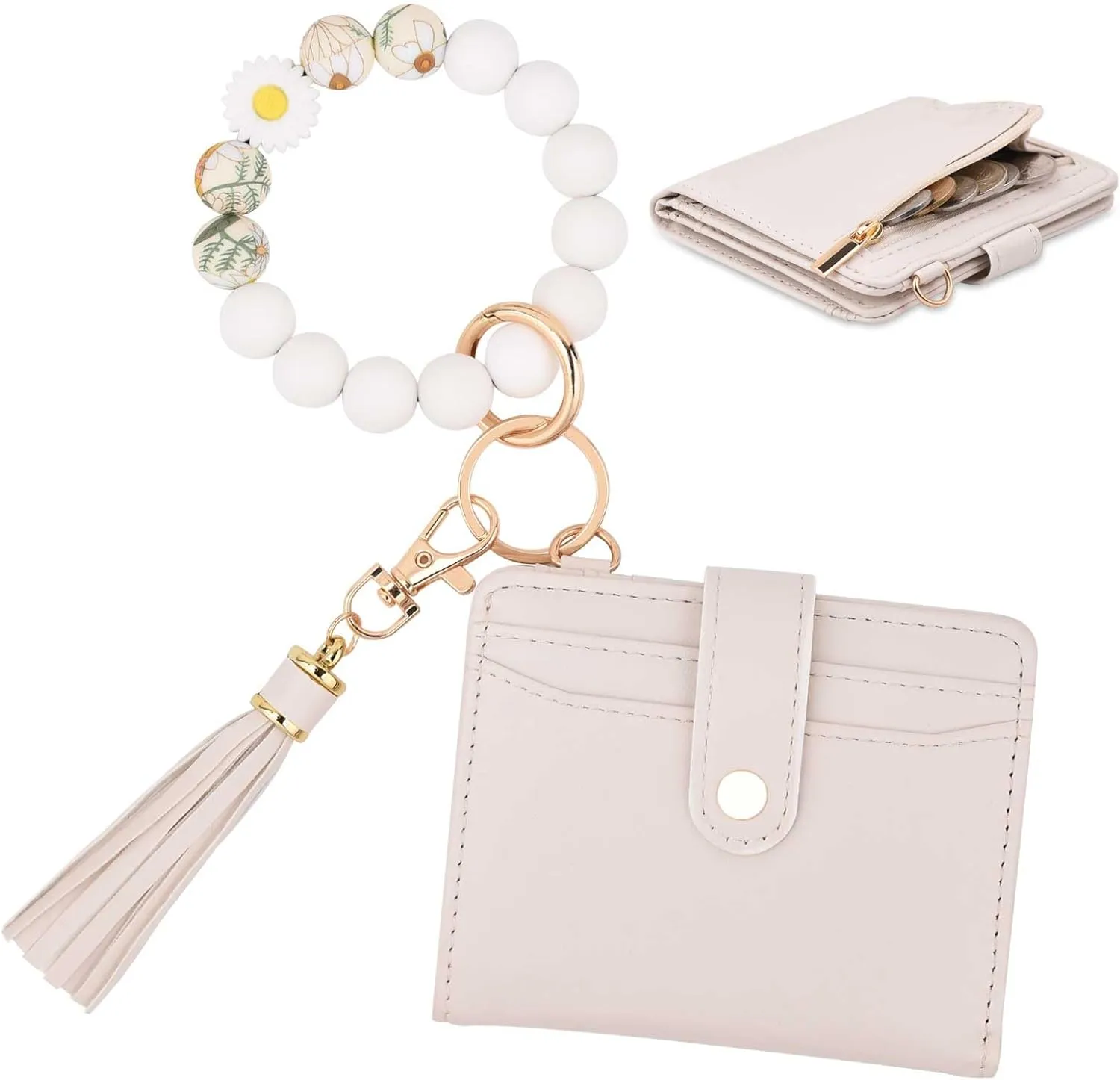 BAOSIWA Wristlet Wallets for Women, Small Keychain Wallets Woman RFID Blocking Bifold Credit Card Holder with Zipper Coin Pocket,ID Window