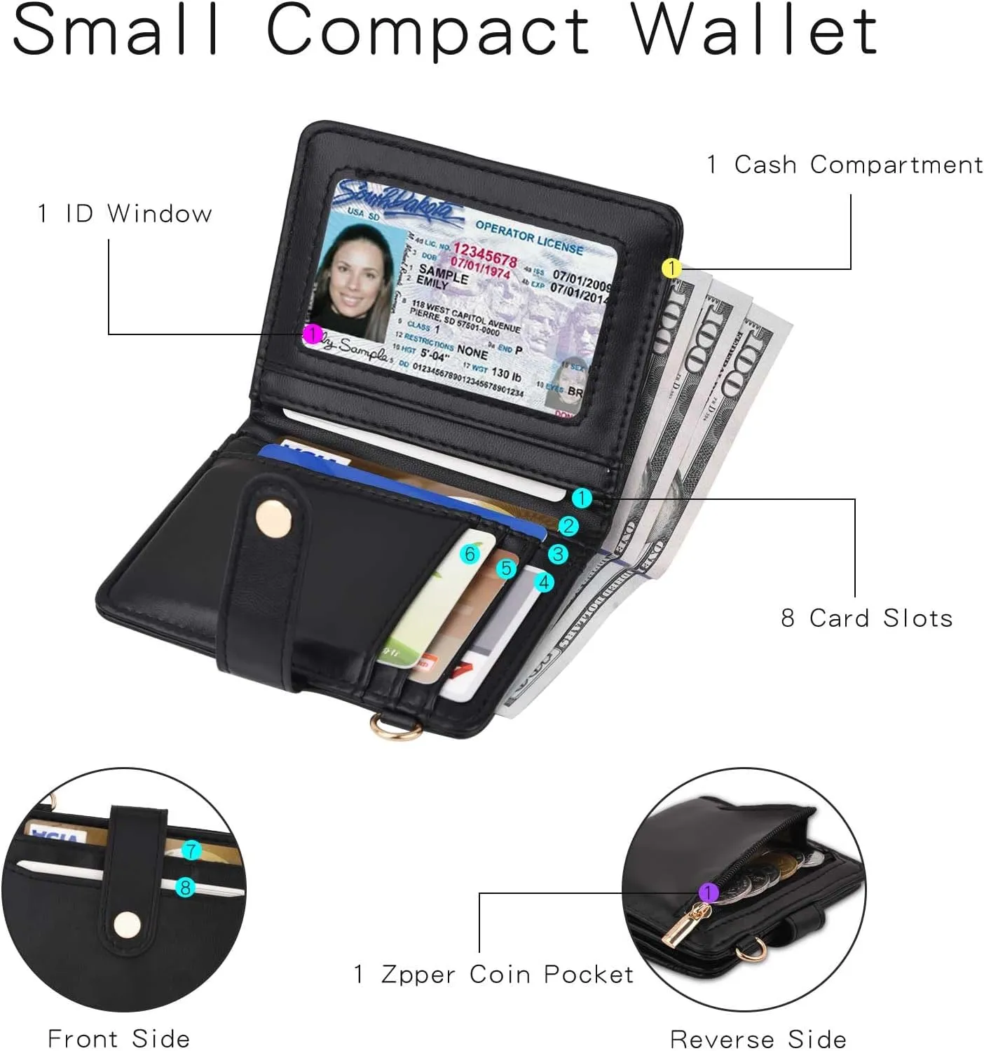 BAOSIWA Wristlet Wallets for Women, Small Keychain Wallets Woman RFID Blocking Bifold Credit Card Holder with Zipper Coin Pocket,ID Window