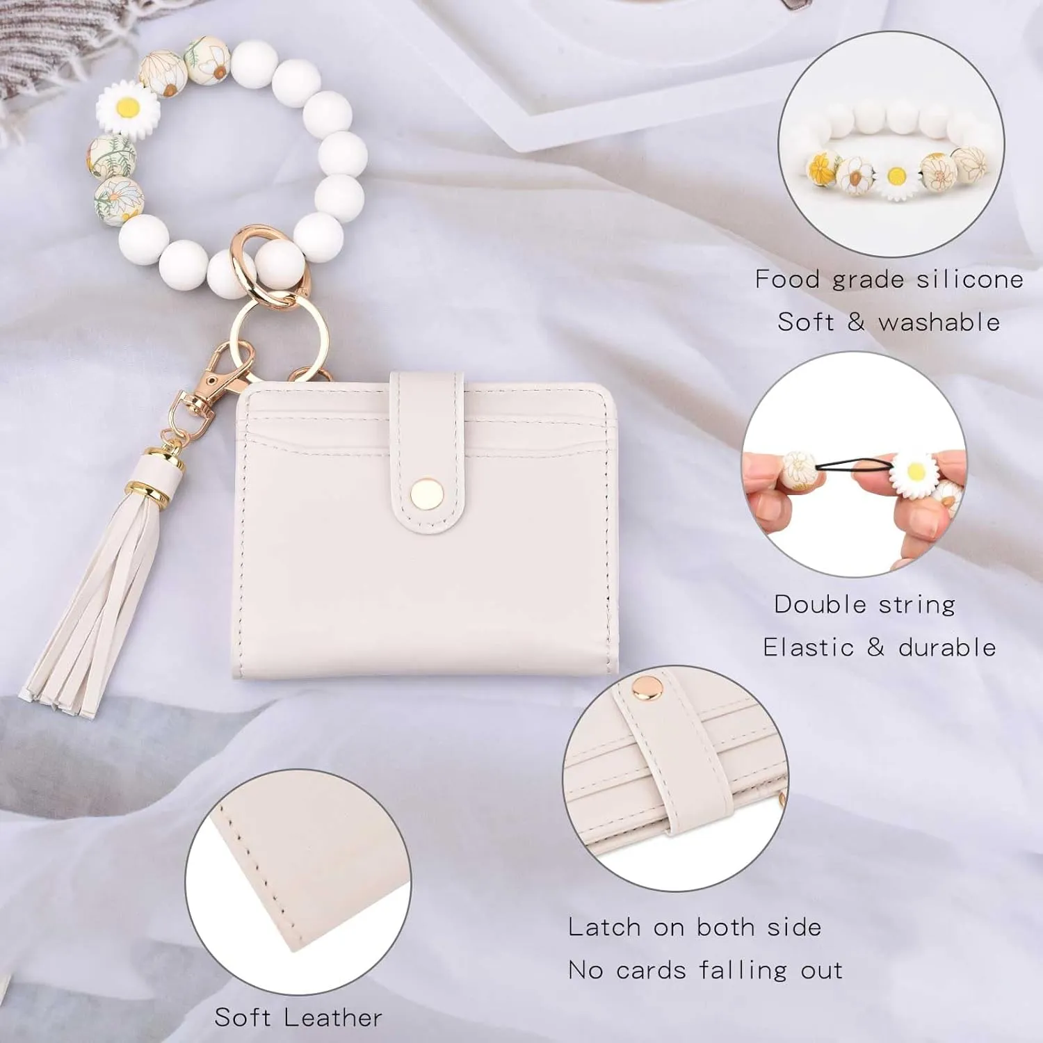 BAOSIWA Wristlet Wallets for Women, Small Keychain Wallets Woman RFID Blocking Bifold Credit Card Holder with Zipper Coin Pocket,ID Window