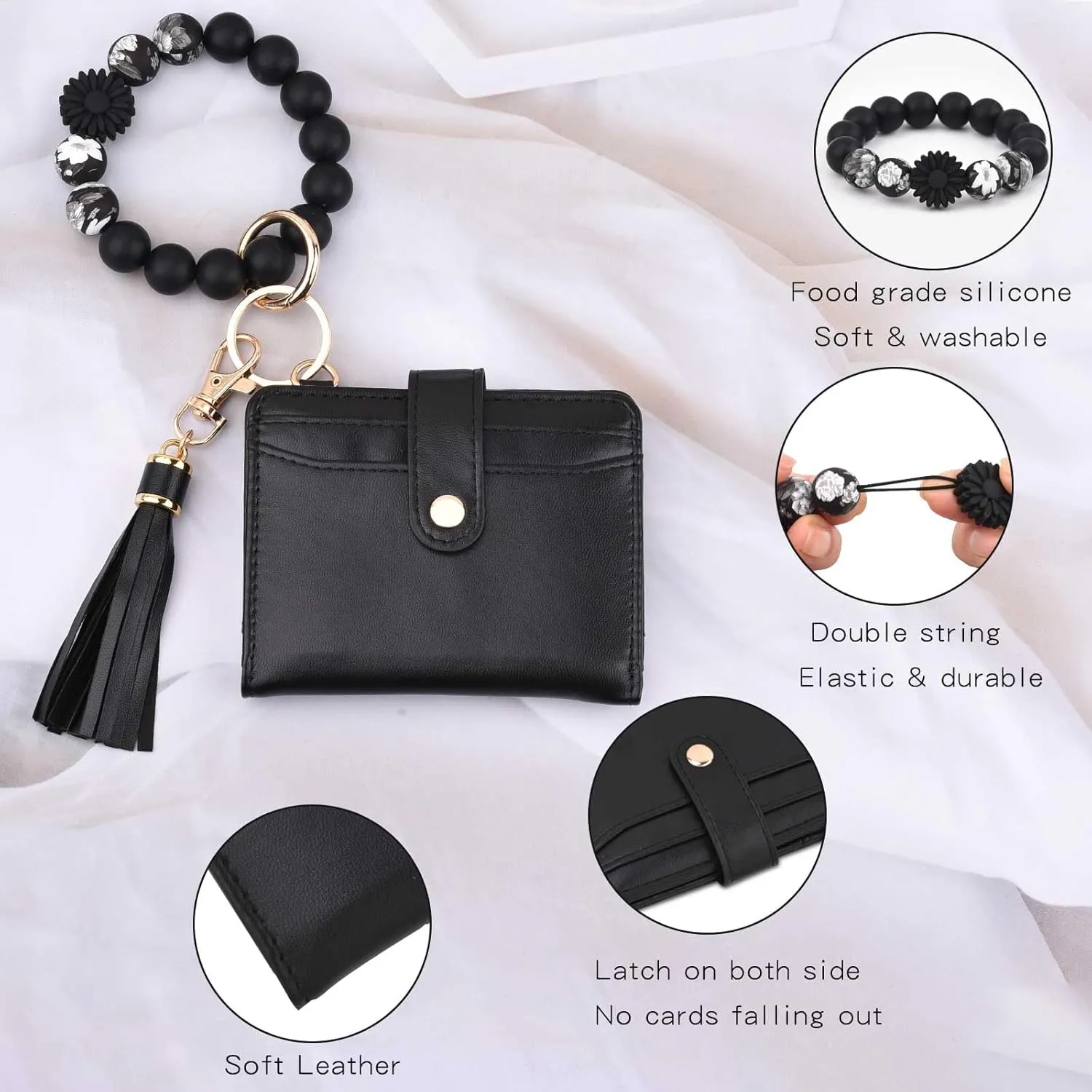 BAOSIWA Wristlet Wallets for Women, Small Keychain Wallets Woman RFID Blocking Bifold Credit Card Holder with Zipper Coin Pocket,ID Window