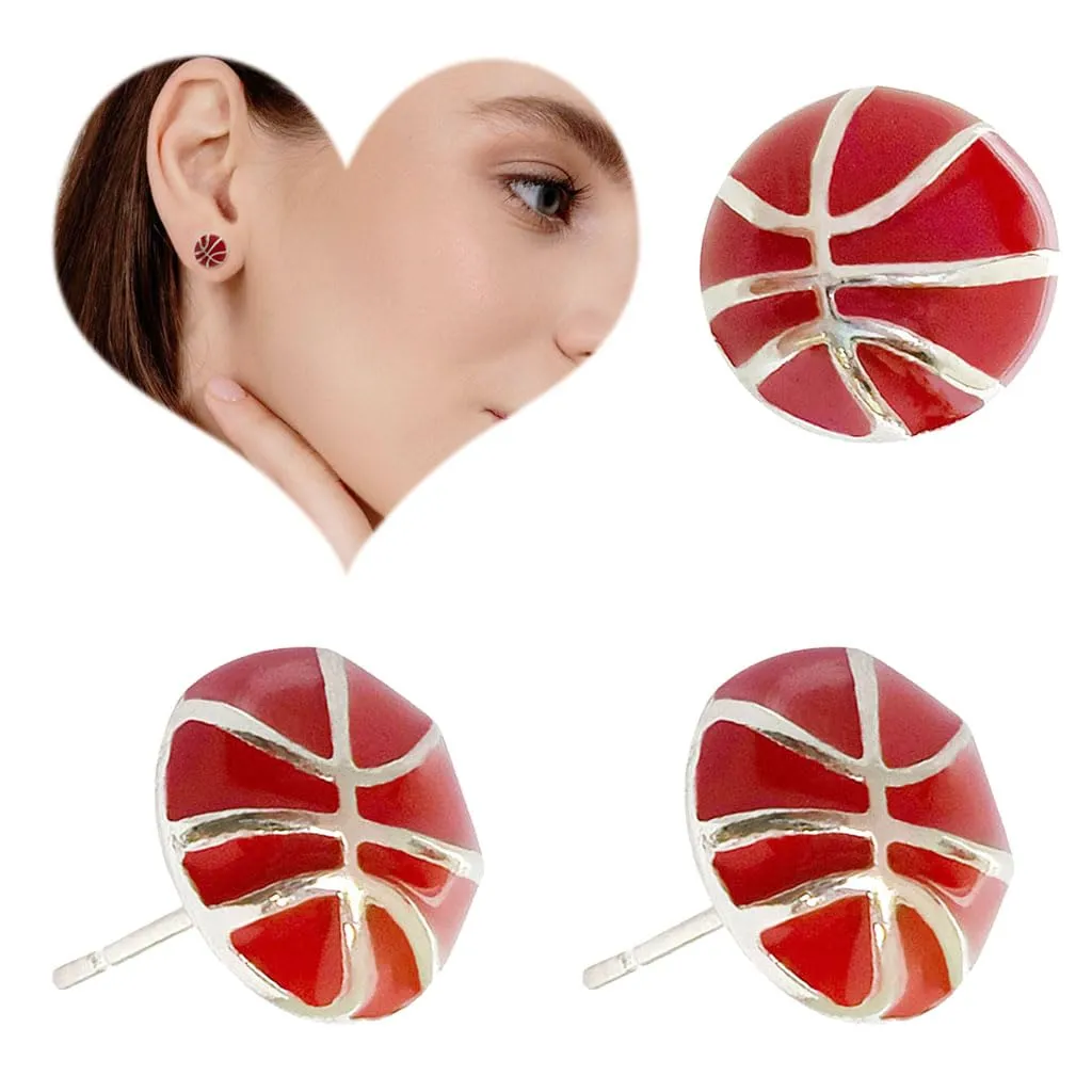 Basketball Earrings for Girls, Sterling Silver Sport Stud Earrings for Women, Hypoallergenic Basketball Earrings Sports Earrings for Teen Girls Fan Gifts Sport Lover Holiday Party Game Jewelry
