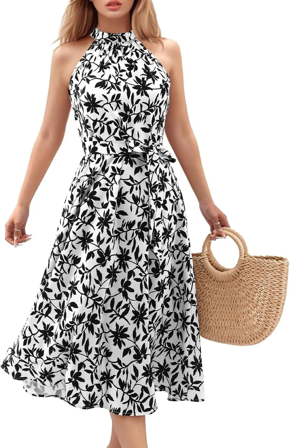 Bbonlinedress Women Halter Summer Floral Sundress Midi Casual Beach Vacation Flowy Boho 2025 Dress