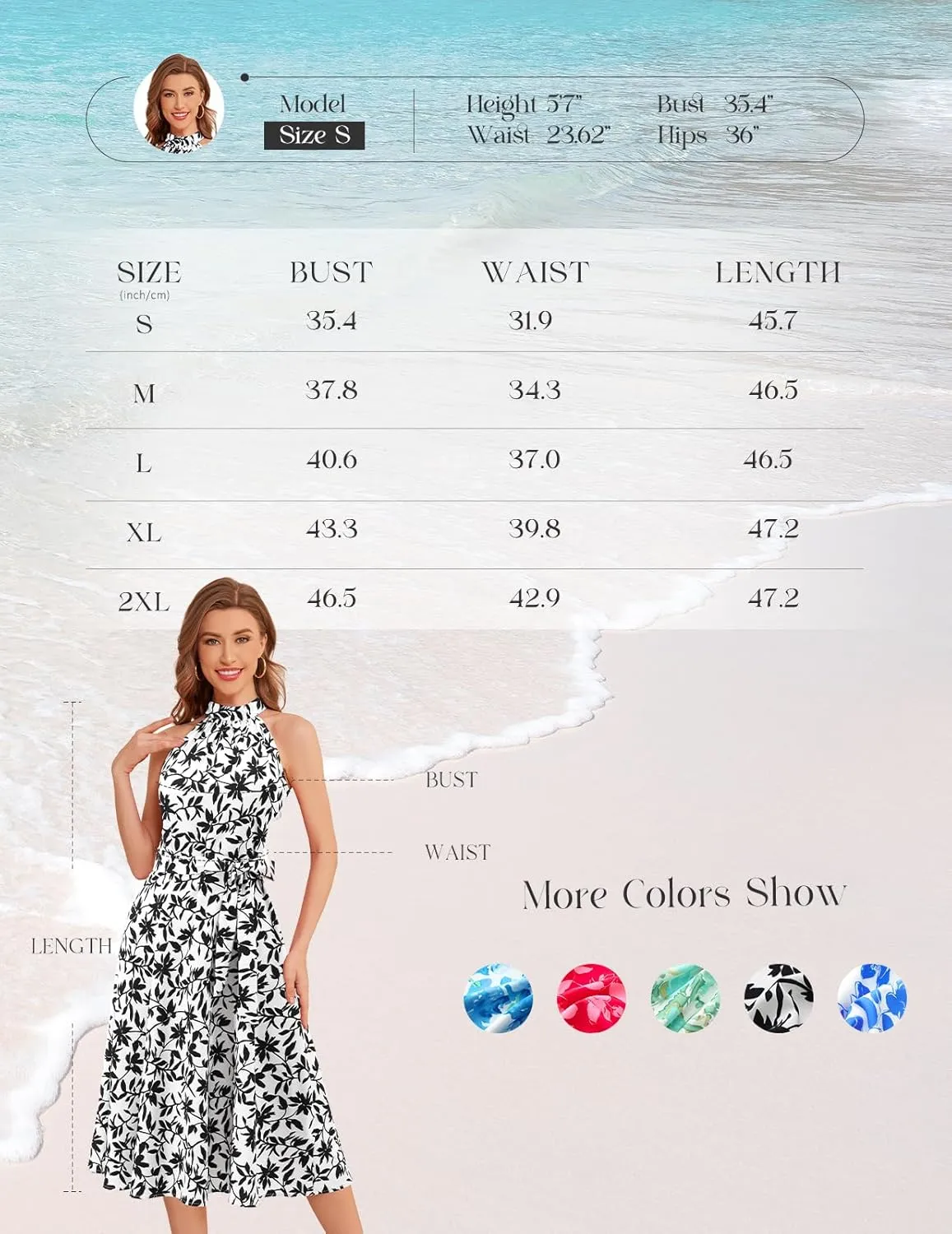 Bbonlinedress Women Halter Summer Floral Sundress Midi Casual Beach Vacation Flowy Boho 2025 Dress